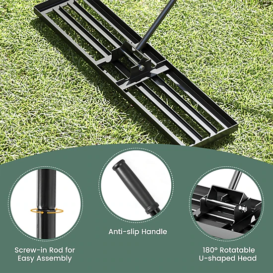 SUGIFT Black 42-in x 10-in Lawn Leveling Rake Grading Plate with Rustproof 69-in Handle for Topdressing