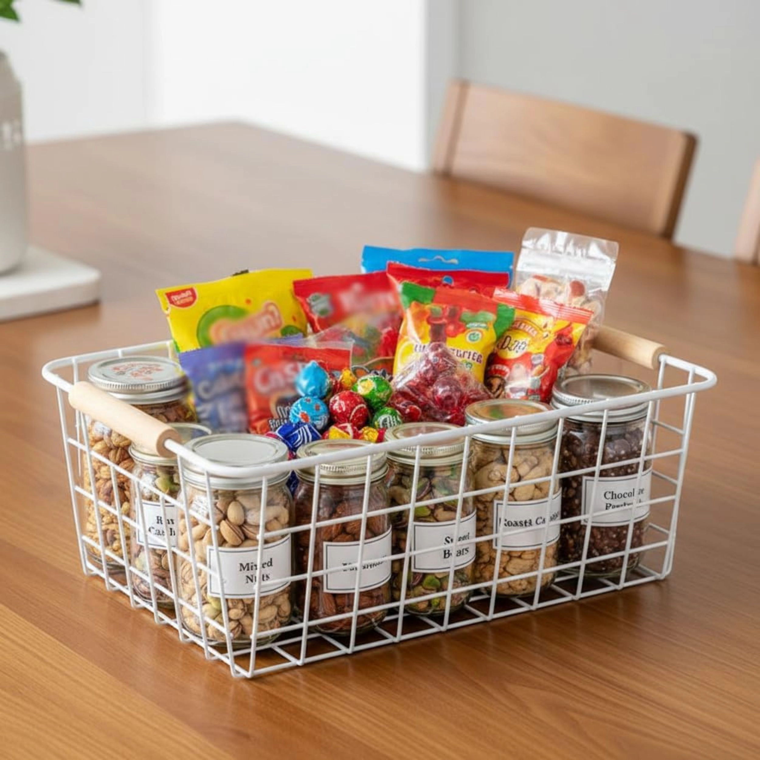 Stock Preferred Wire Storage Basket with Handles for Pantry Kitchen and Cabinets
