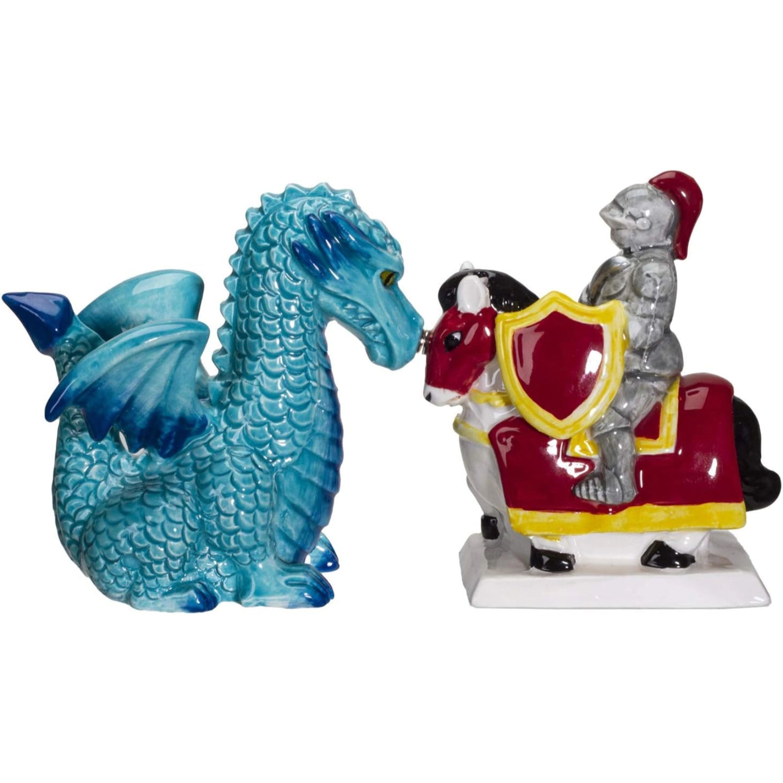Pacific Giftware Knight on Horse and Dragon Ceramic Salt and Pepper Shakers Set