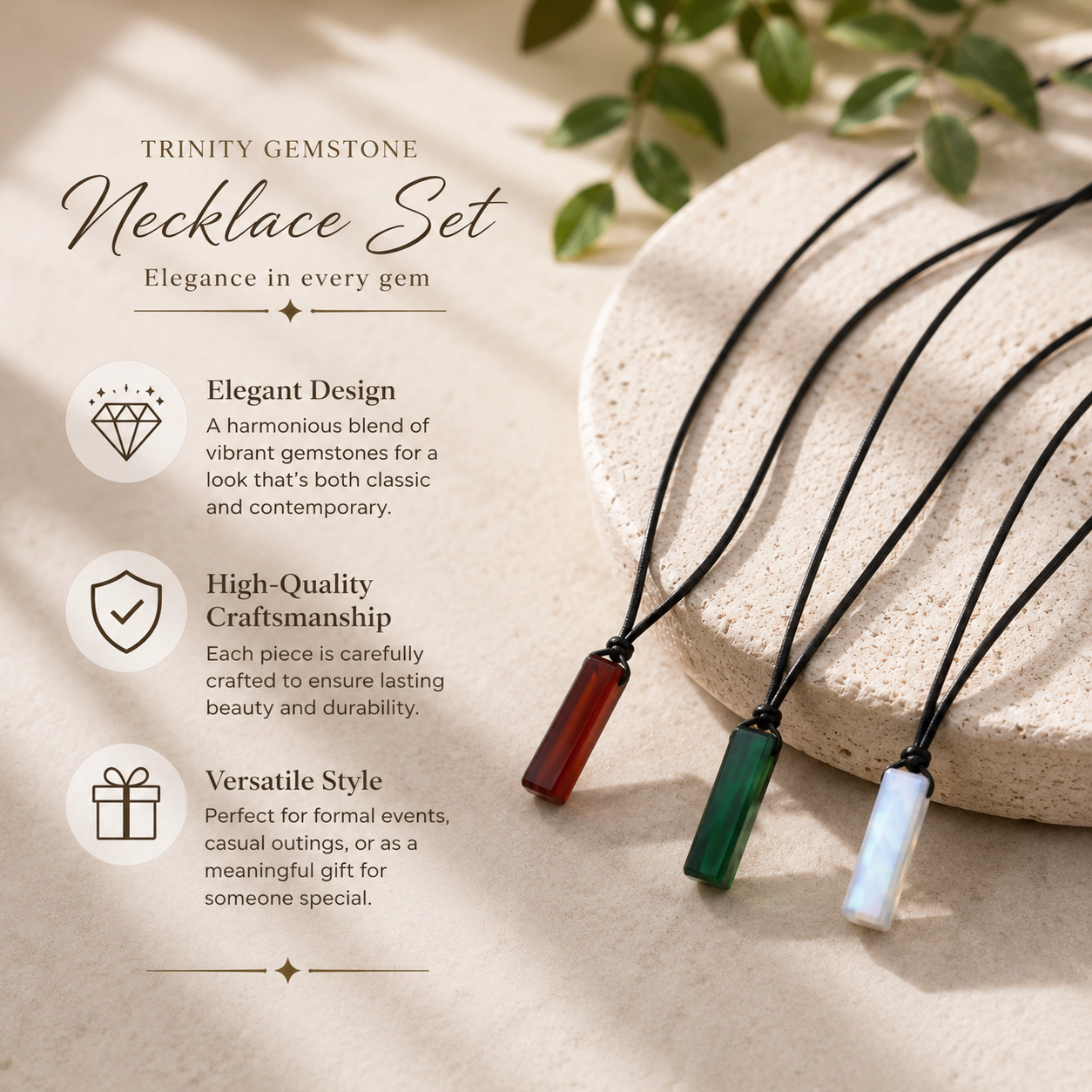 Pursonic Women's Trinity Gemstone Necklace Set – Elegance in Every Gem