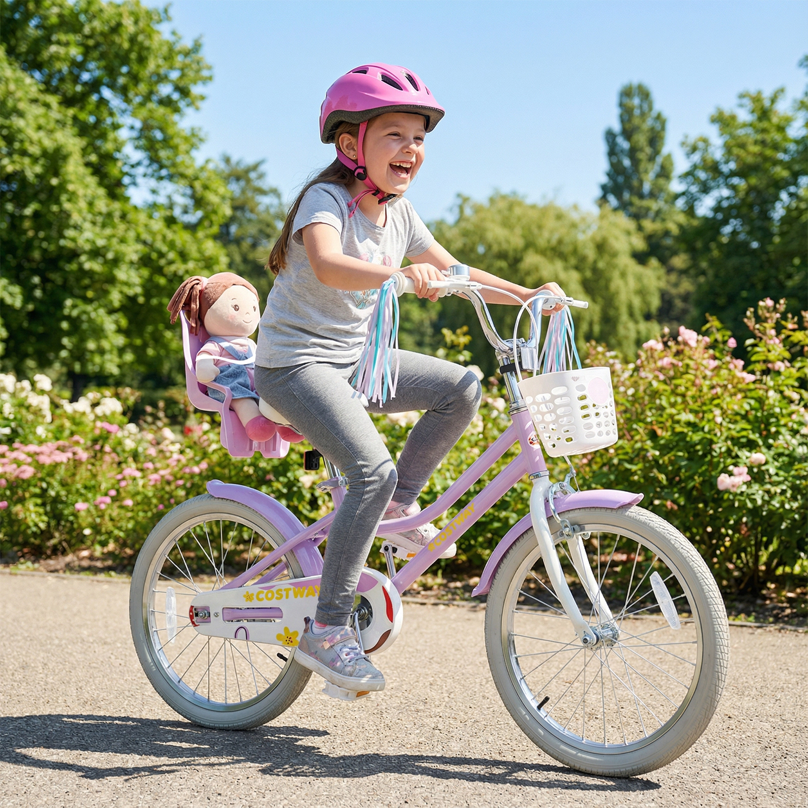 LJG Girls Bike Kids Bicycle with Doll Seat and Streamers