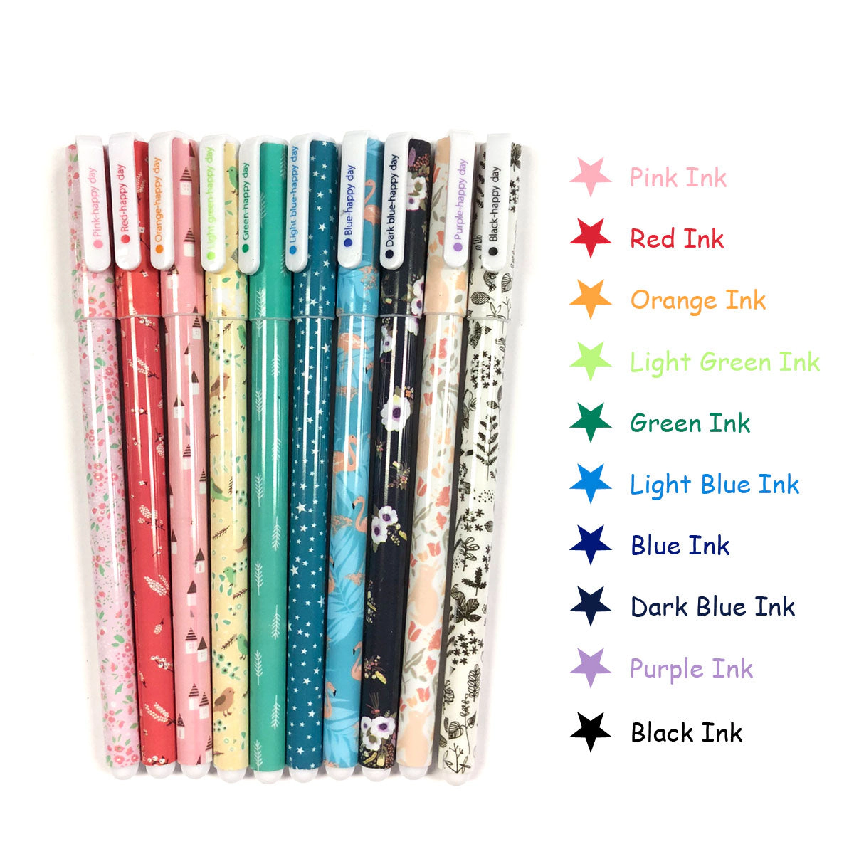 Wrapables Cute Novelty Gel Ink Pens, 0.5mm Fine Point, Whimsical Multicolor Ink, Set of 10