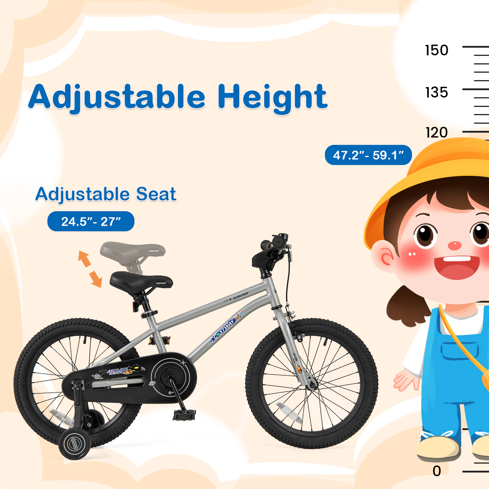LJG Kids Bike Bicycle for Boys Girls 3-5 with High Carbon Steel Frame