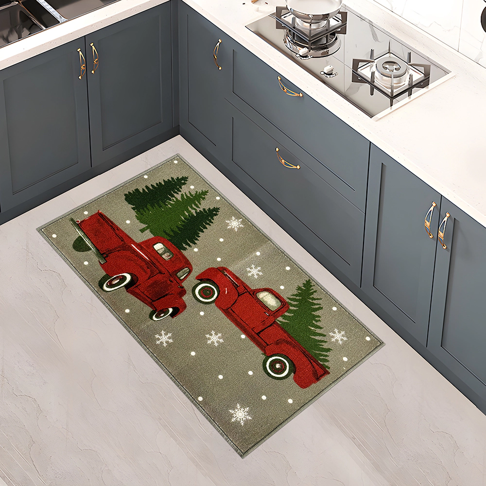 RT Designers Collection Holiday Truck Grey Premium Indoor Kitchen Rug 18" x 30" Grey/Red