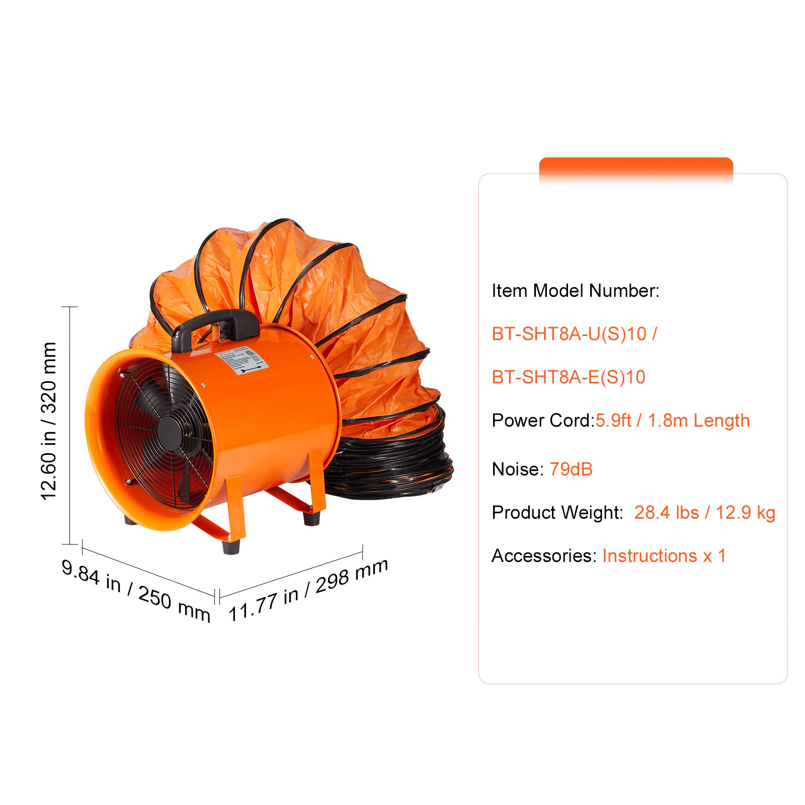 HONGGE Portable Ventilator Heavy Duty Cylinder Fan with Duct Hose Strong Shop Exhaust Blower Industrial Utility Blower