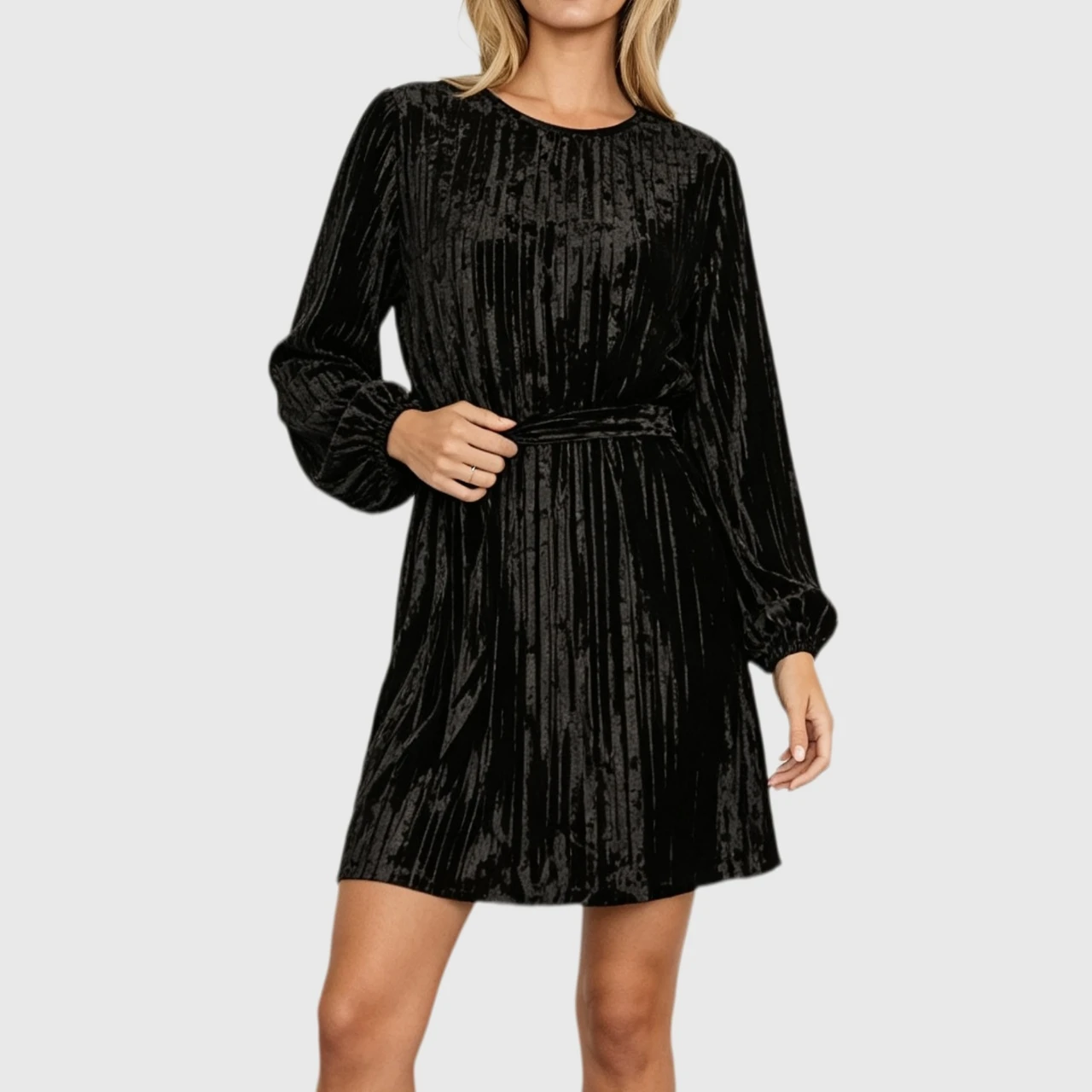 YesFashion Women's Semi Formal Velvet Mini Dress Long Sleeve Cocktail Party Winter Club