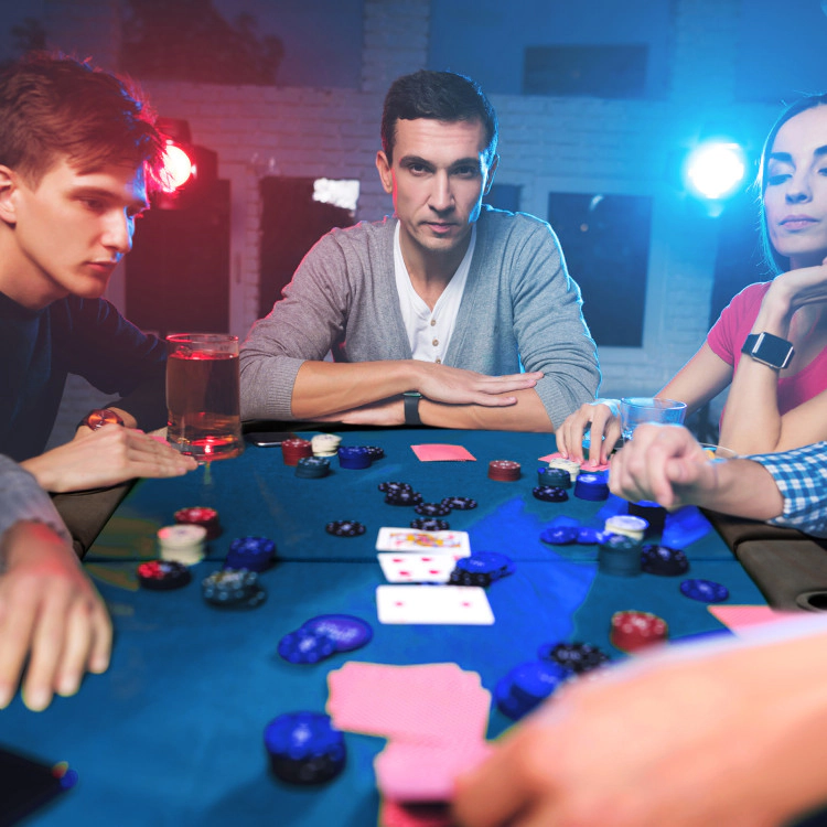 SUGIFT Quick-Folding 8-Player Texas Holdem Poker Table with Padded Armrests 220-lb Capacity 55-lb Table Net Weight Blue