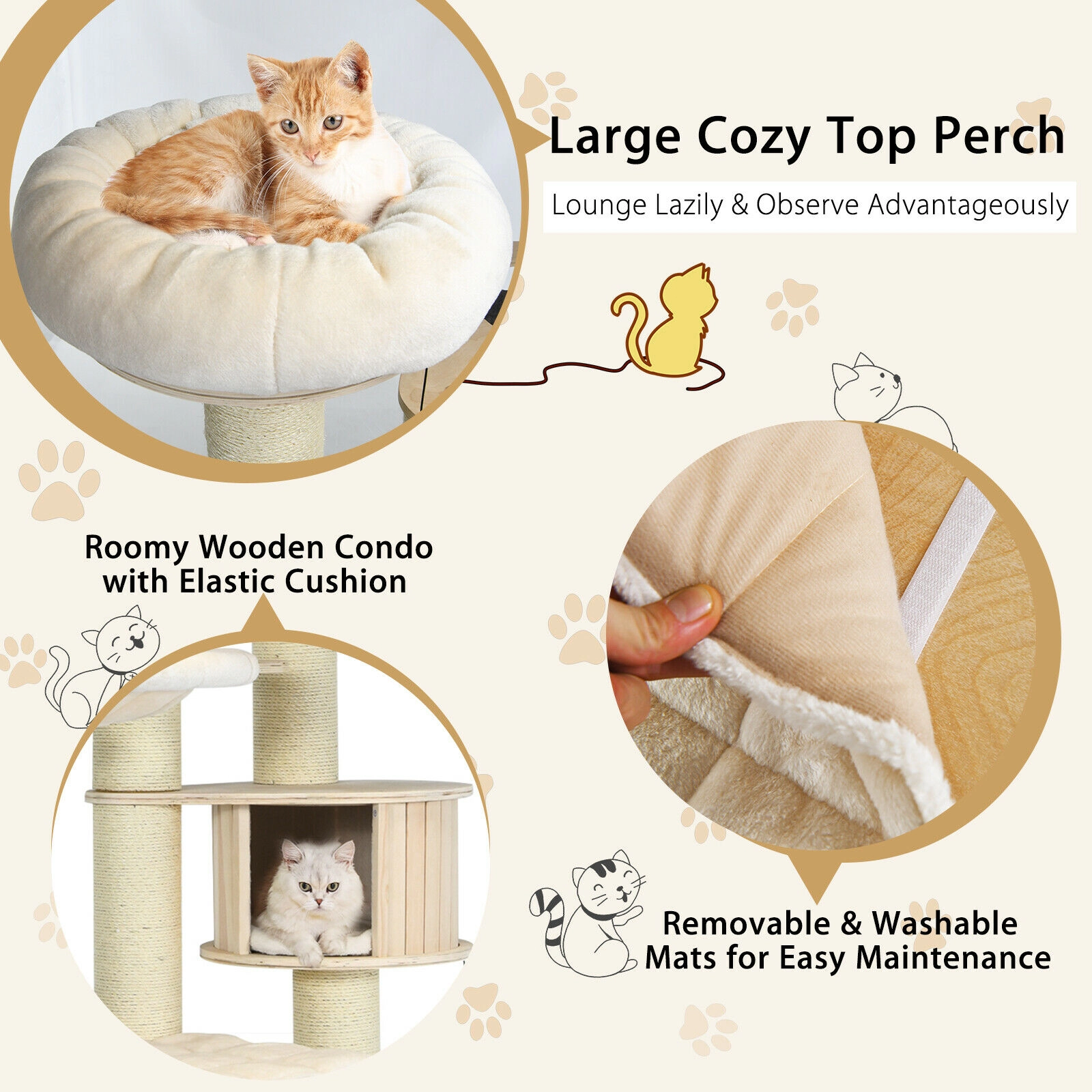 SUGIFT 77.5-in Beige Extra Tall Multi-Level Cat Tree Tower with Condo Sisal Posts and 33-lb Tiers