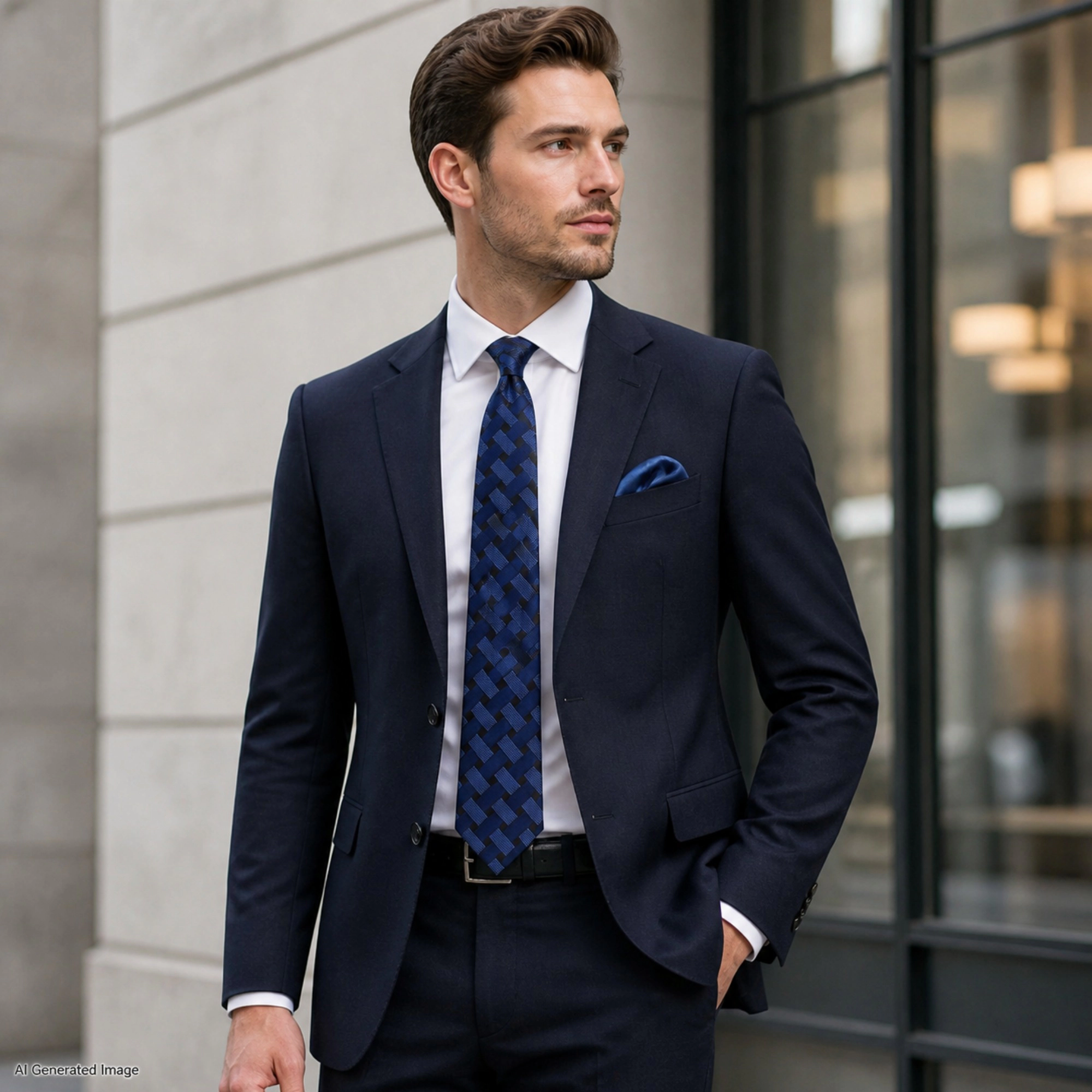 Essentials by Trafalgar Criss Cross Patterned Necktie and Solid Pocket Square Set