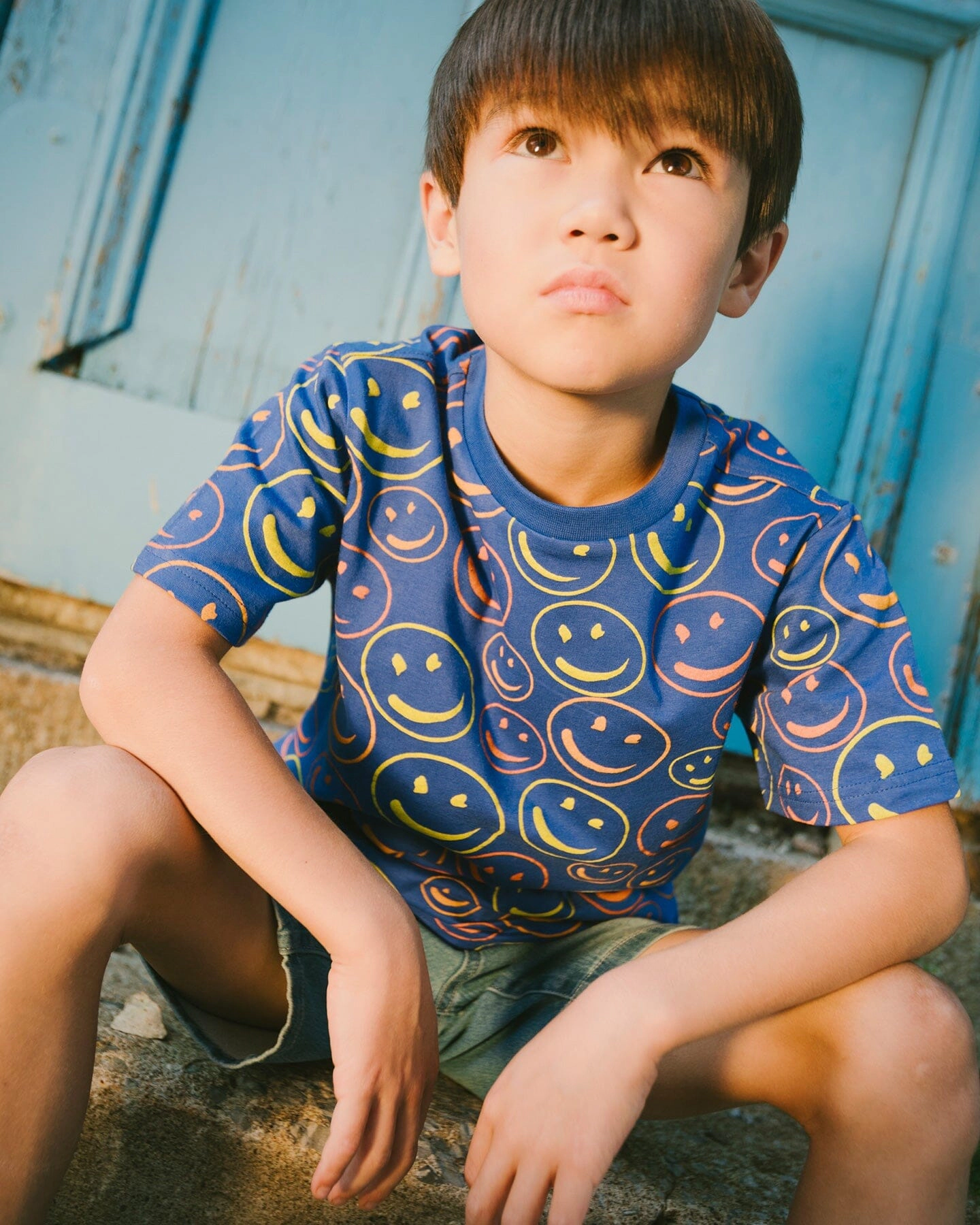 Deux par Boys Organic Cotton Jersey T-Shirt Smiley Print