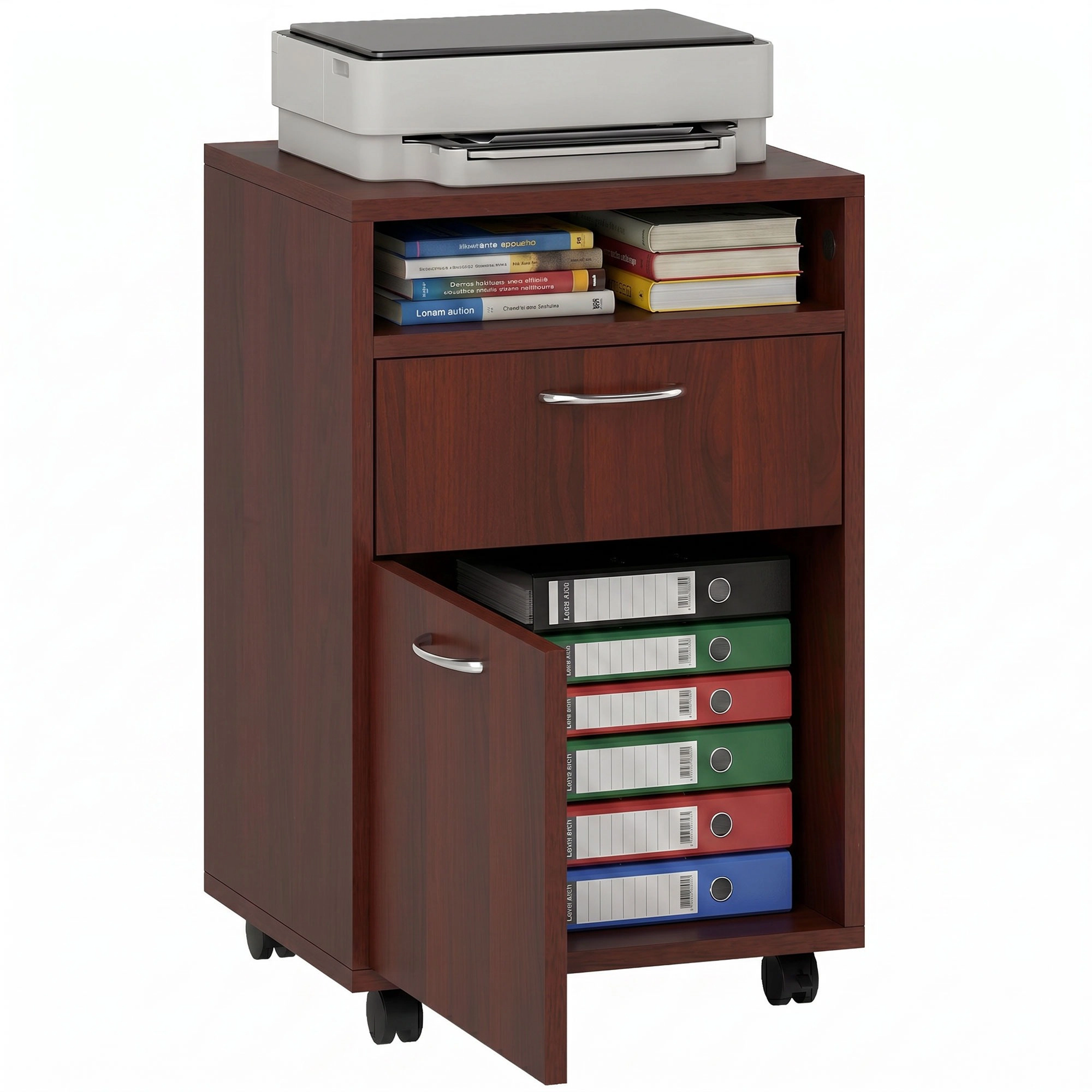 HONGGE Mobile Storage Cabinet Organizer with Drawer and Cabinet, Printer Stand Castors