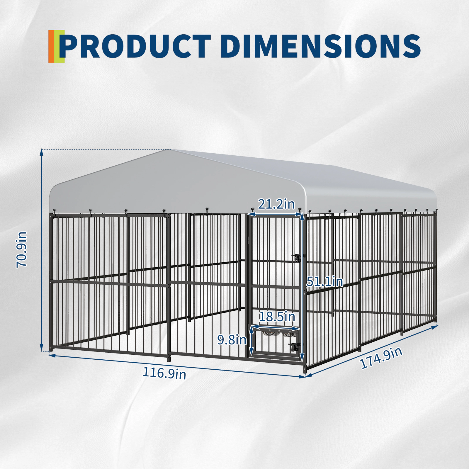 Heavy Duty Outdoor Dog Kennel for Large Dogs, Walk-in Cage with Roof & Feeding Doors for Garden