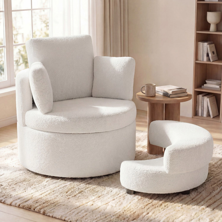 Hivvago 360 Degree Swivel Accent Chair With Half Moon Storage Ottoman
