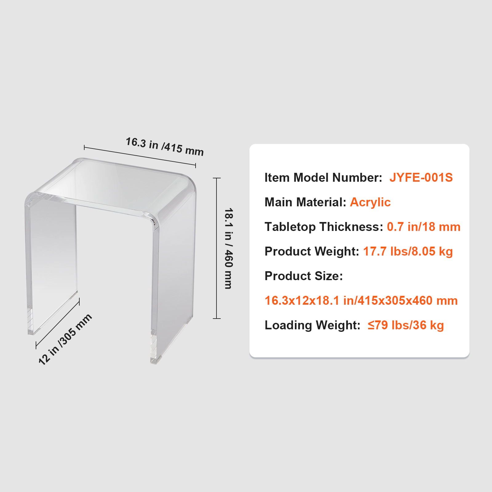 HONGGE Acrylic Table Acrylic End Table Clear Acrylic Side Table for Drink Food Snack used in Living Room Bedroom and