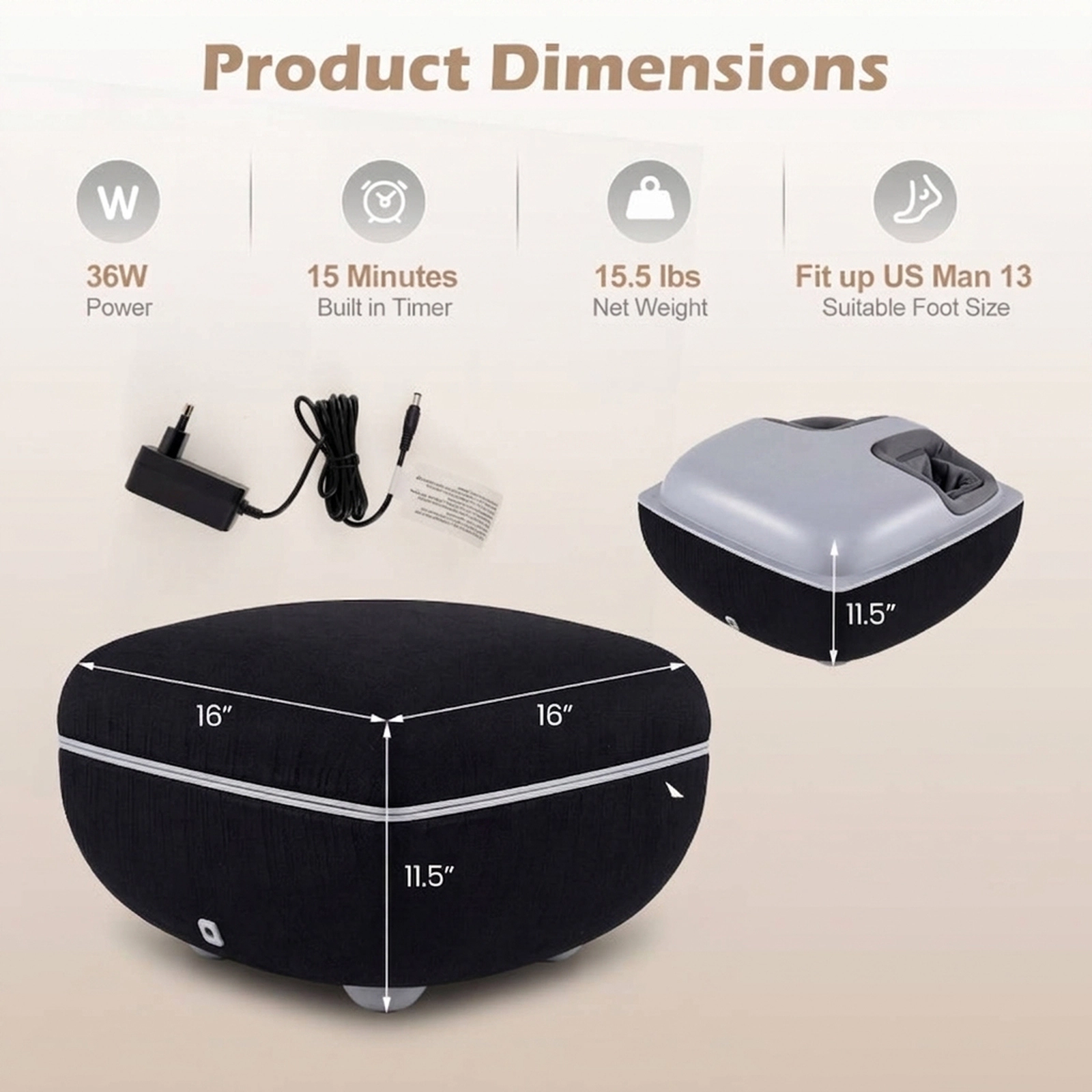SUGIFT Shiatsu Foot Massager with Heat Air Compression 3 Kneading Intensities and Dust-Proof Cover