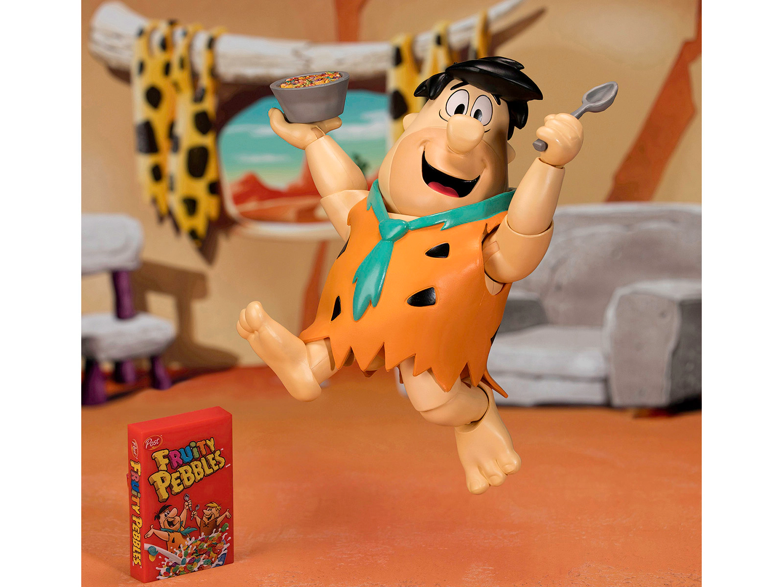 Jada Fred Flintstone 6" Moveable Figure with Accessories and Alternate Head and Hands "The Flintstones - Post