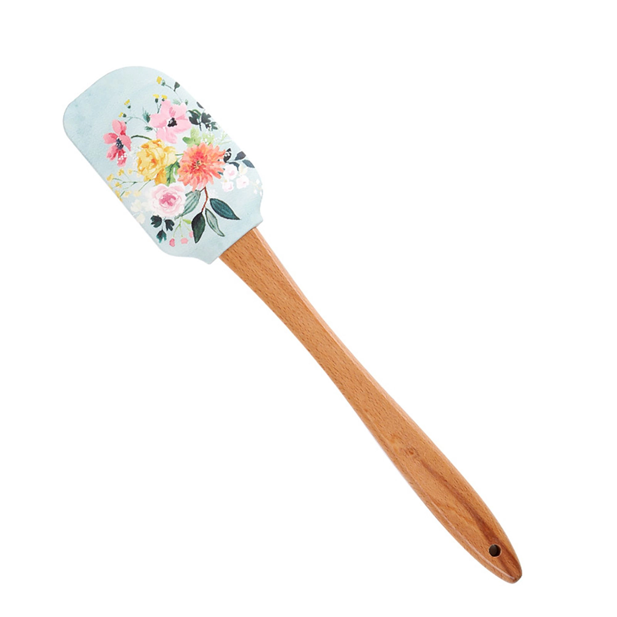 Alilang Unisex Silicone Spatula Set Butterfly Floral Print Wooden Handle Heat Resistant Baking Mixing Tools 2 Piece
