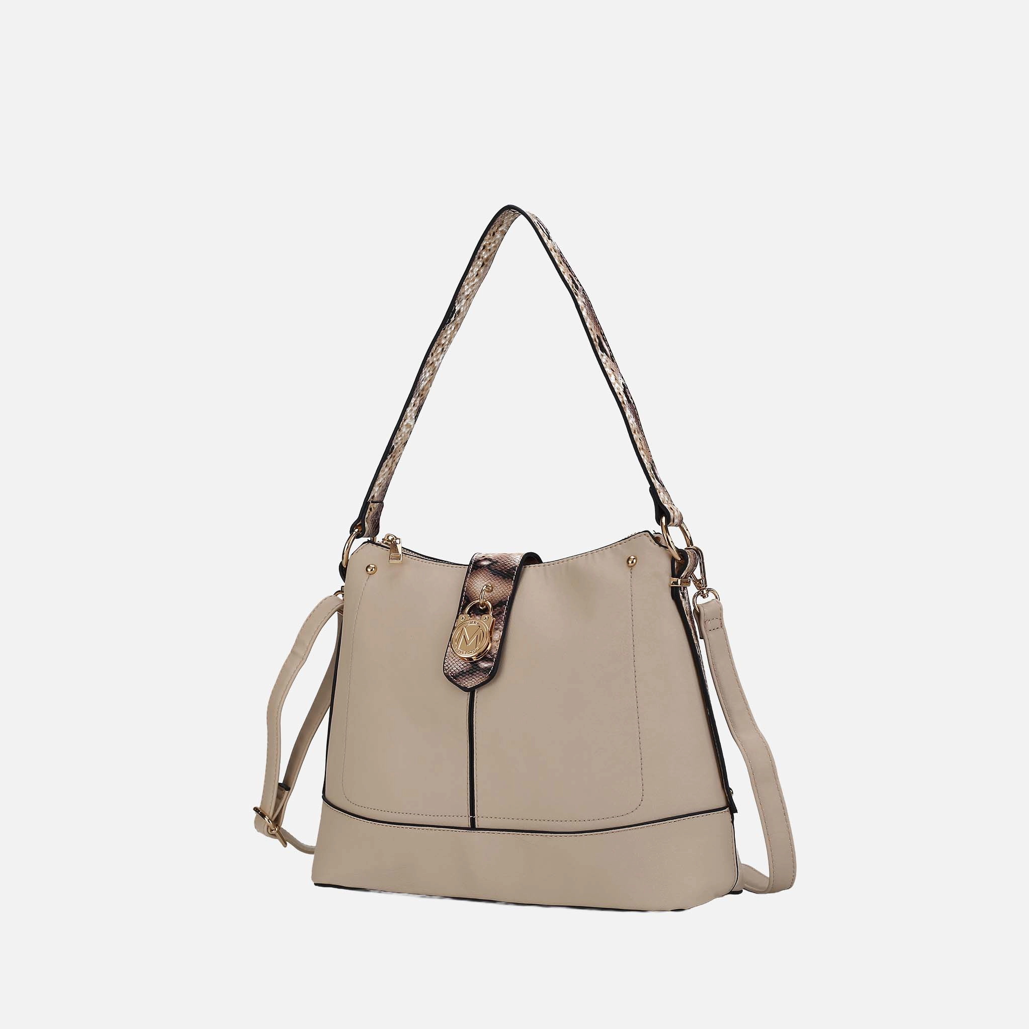 Mia K Collection Ezra Shoulder Bag - Vegan Leather, Snake-Embossed Trim, Removable Strap