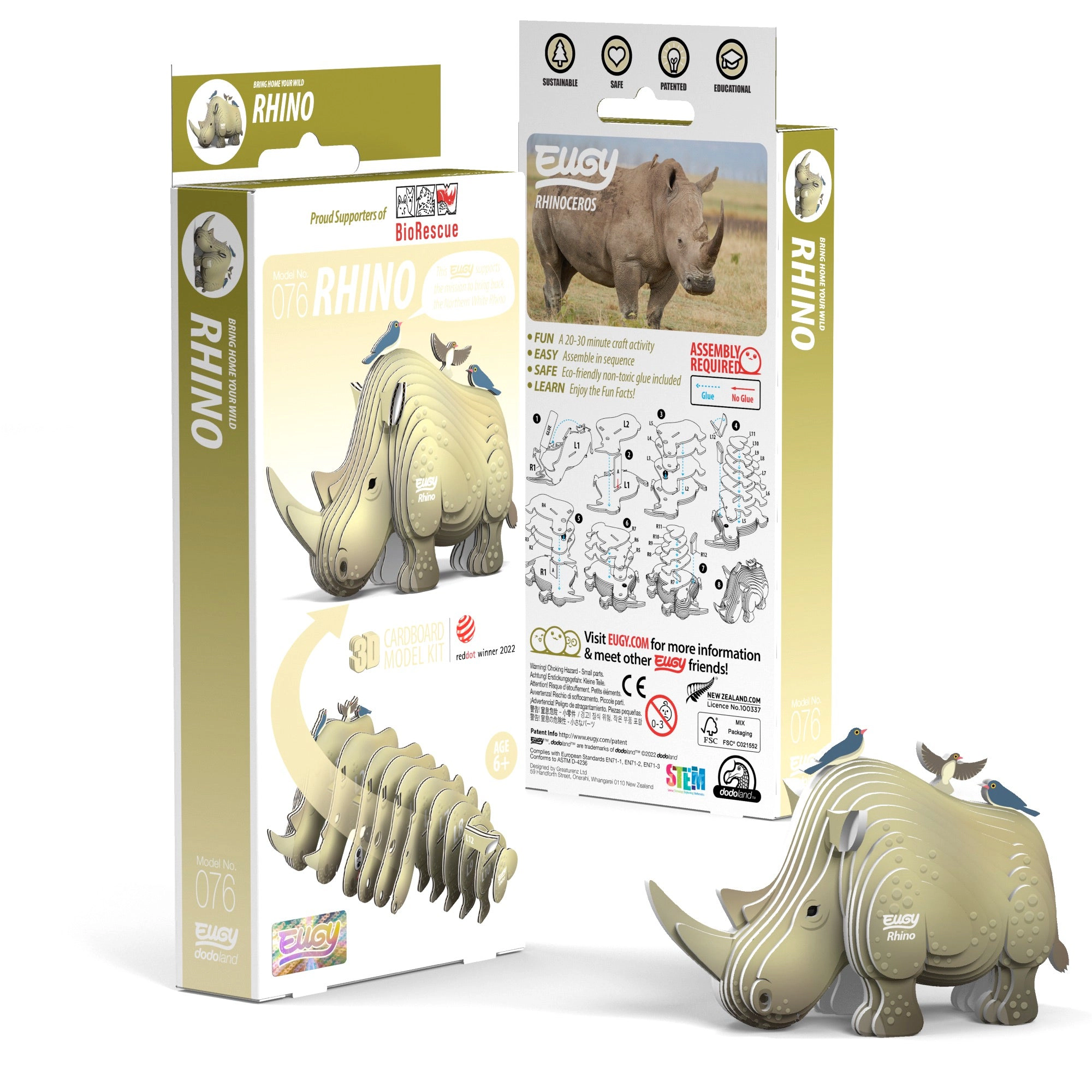EUGY Rhino 3D Puzzle - contains 24 puzzle pieces