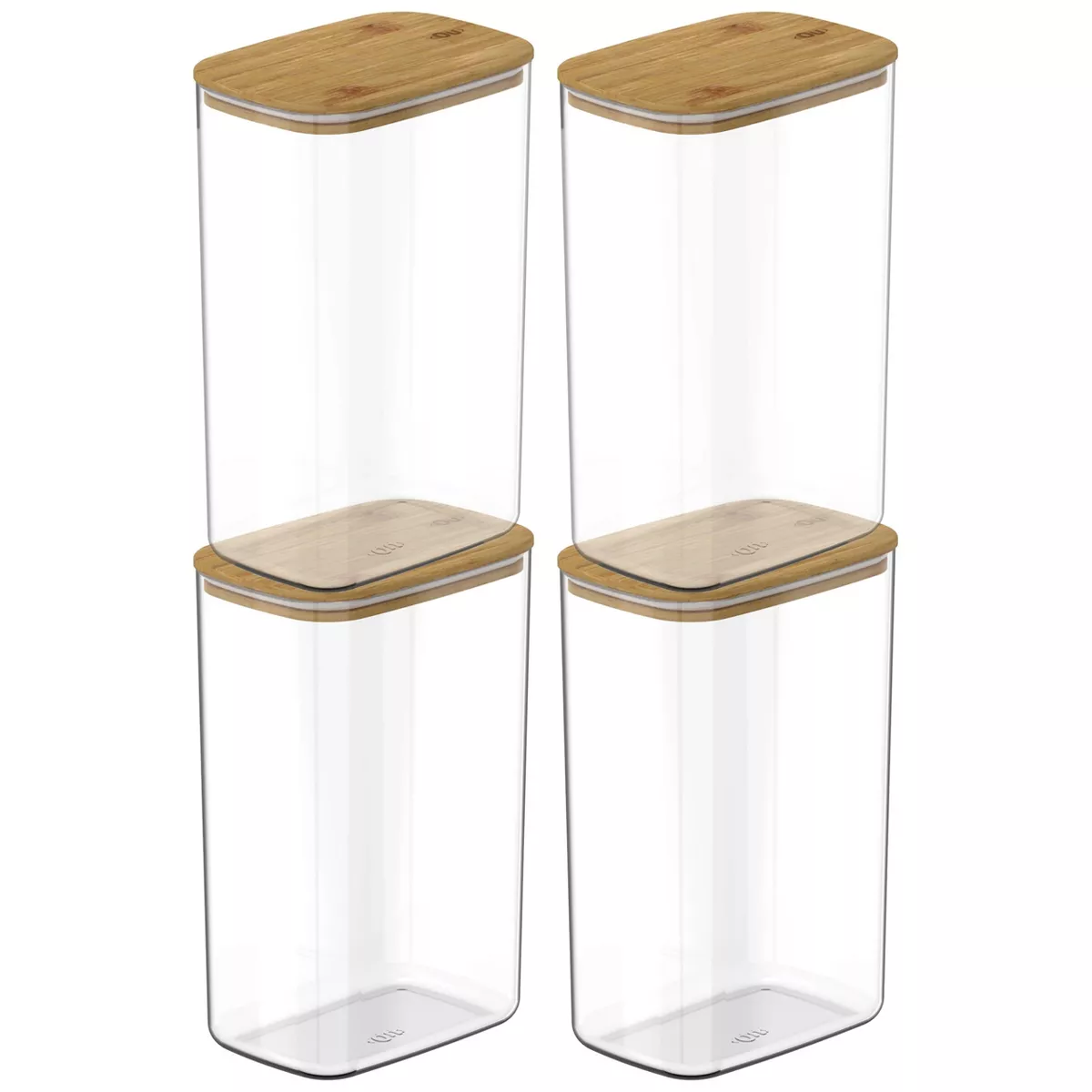 OU Airtight Food Storage Container Set 8pc, Clear Plastic Container w/ Leak Proof Bamboo Lid, Stackable Pantry Organizer