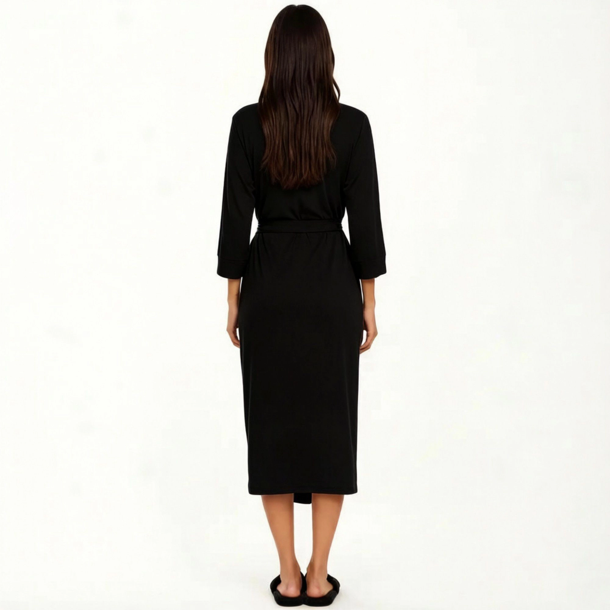 Anna-Kaci Women's Long Lightweight Robe with Shawl Collar Tie Waist Belt Front Pockets Soft Knit