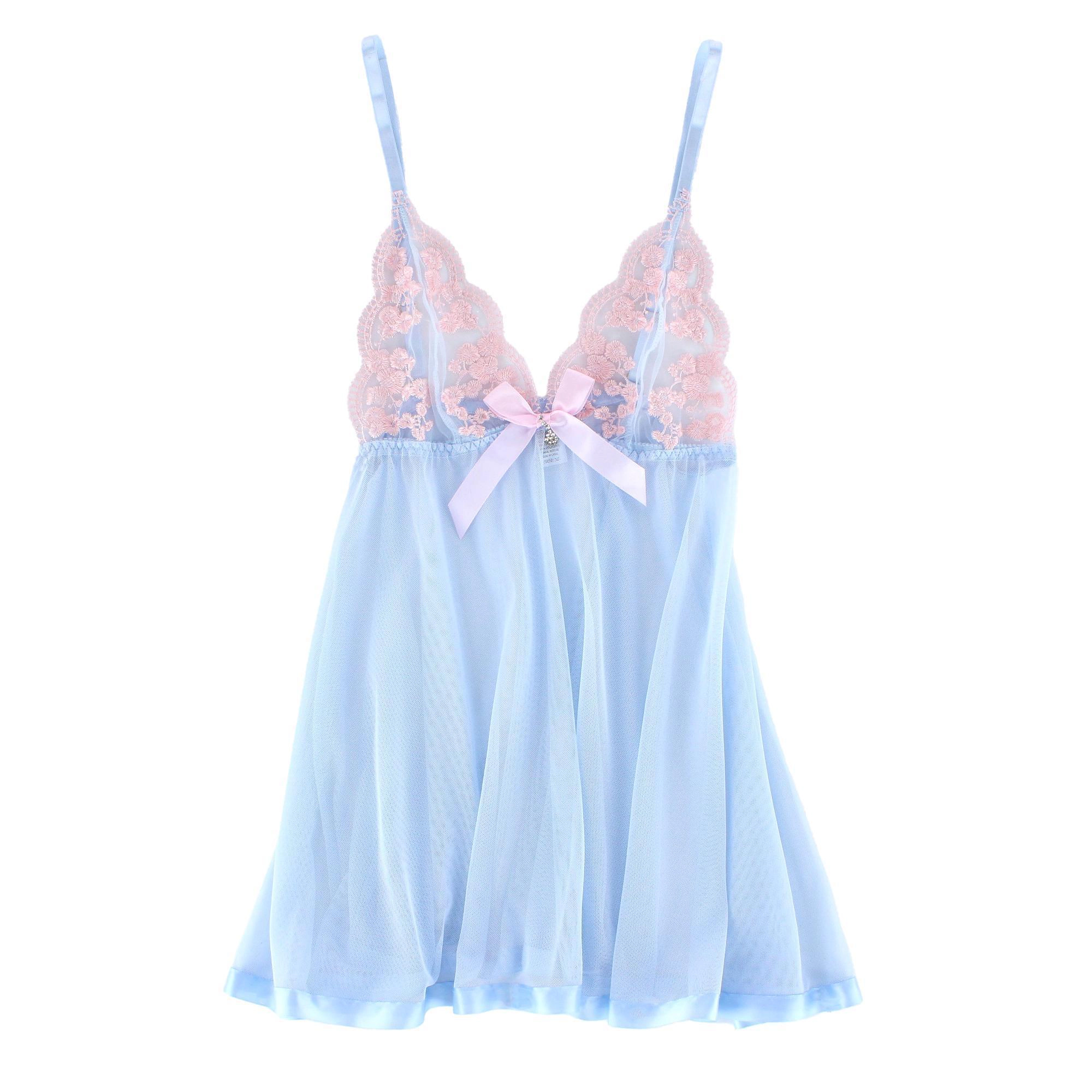 Spree Women's Sheer Mesh Babydoll Top and Matching Thong Set