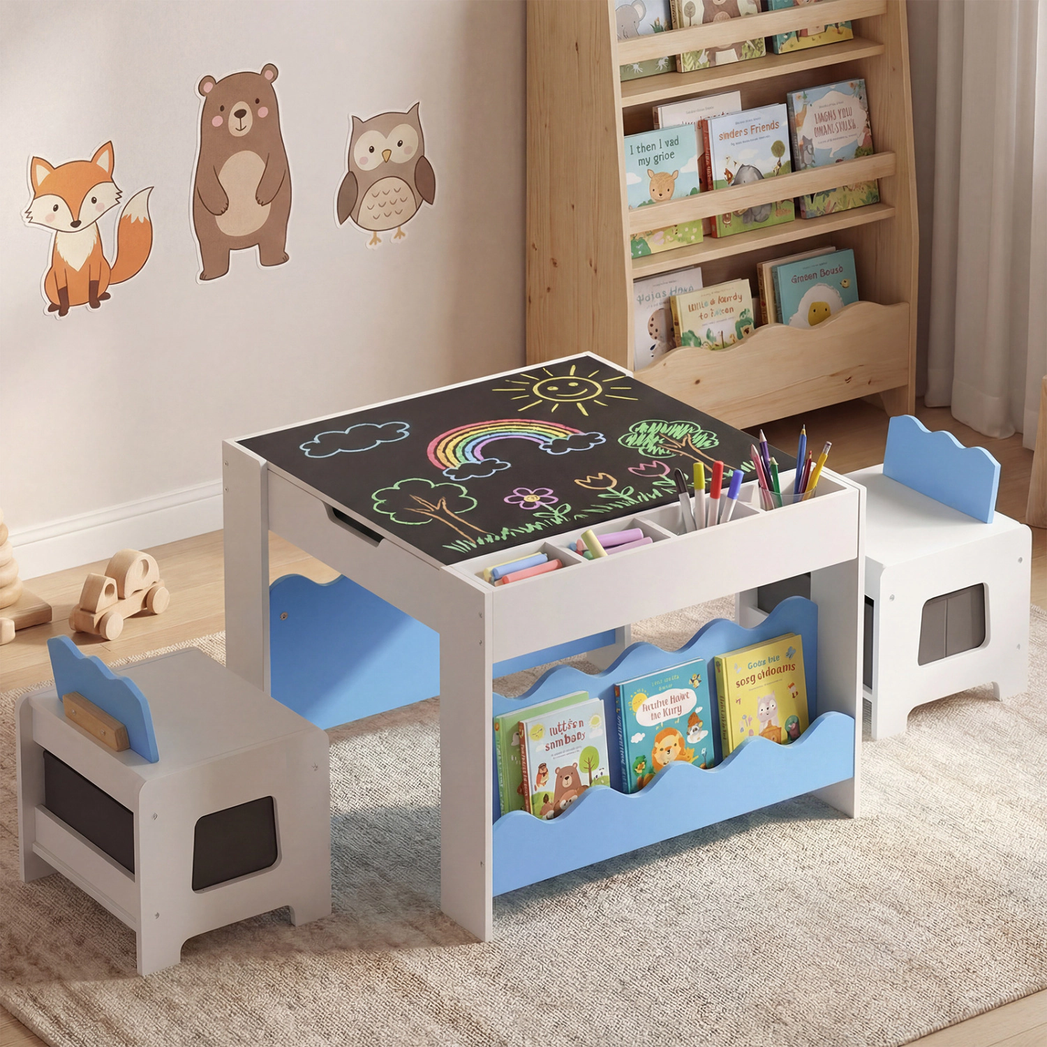 Hivvago Multi-Purpose Activity Kids Table And Chairs Set With Double-Sided Tabletop