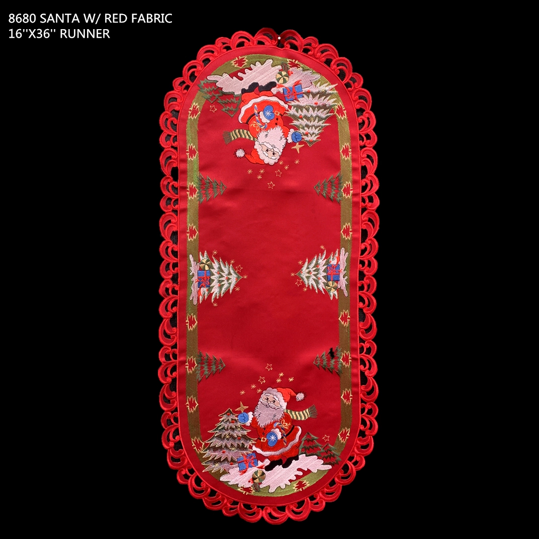 Jiallo Santa Red Embroidered Cutwork Rectangular Table Runner, 15 by 34 inch