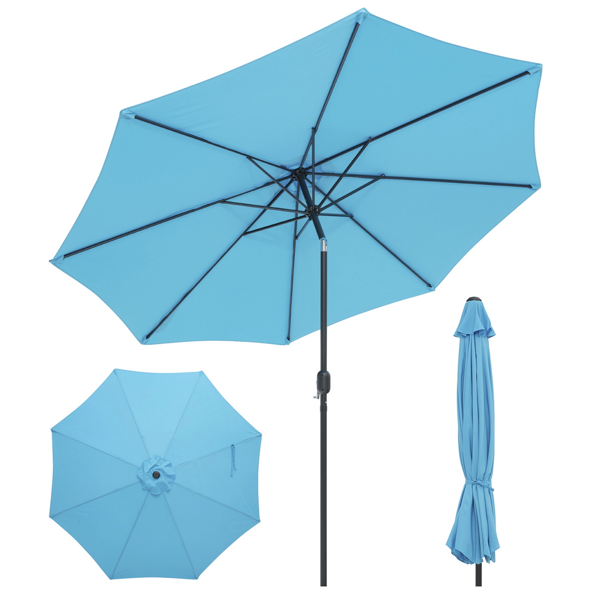 SUGIFT 10-ft Blue Market Table Patio Umbrella with Push Button Tilt Crank Lift and 8 Steel Ribs for Garden