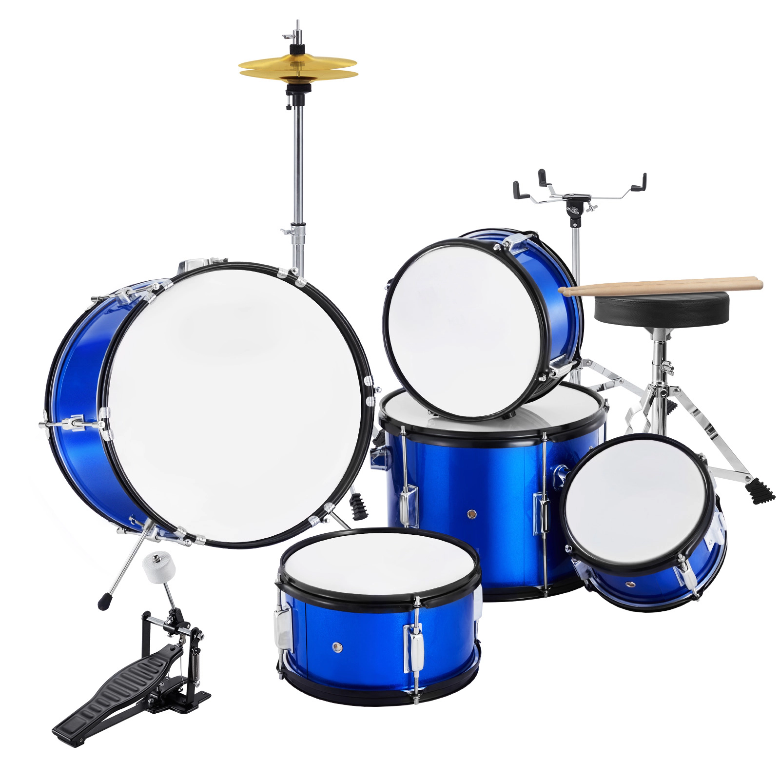 HONGGE Kids Drum Set Junior Sets Beginner Drums with Adjustable Throne Cymbal & Two Pairs of Drumsticks