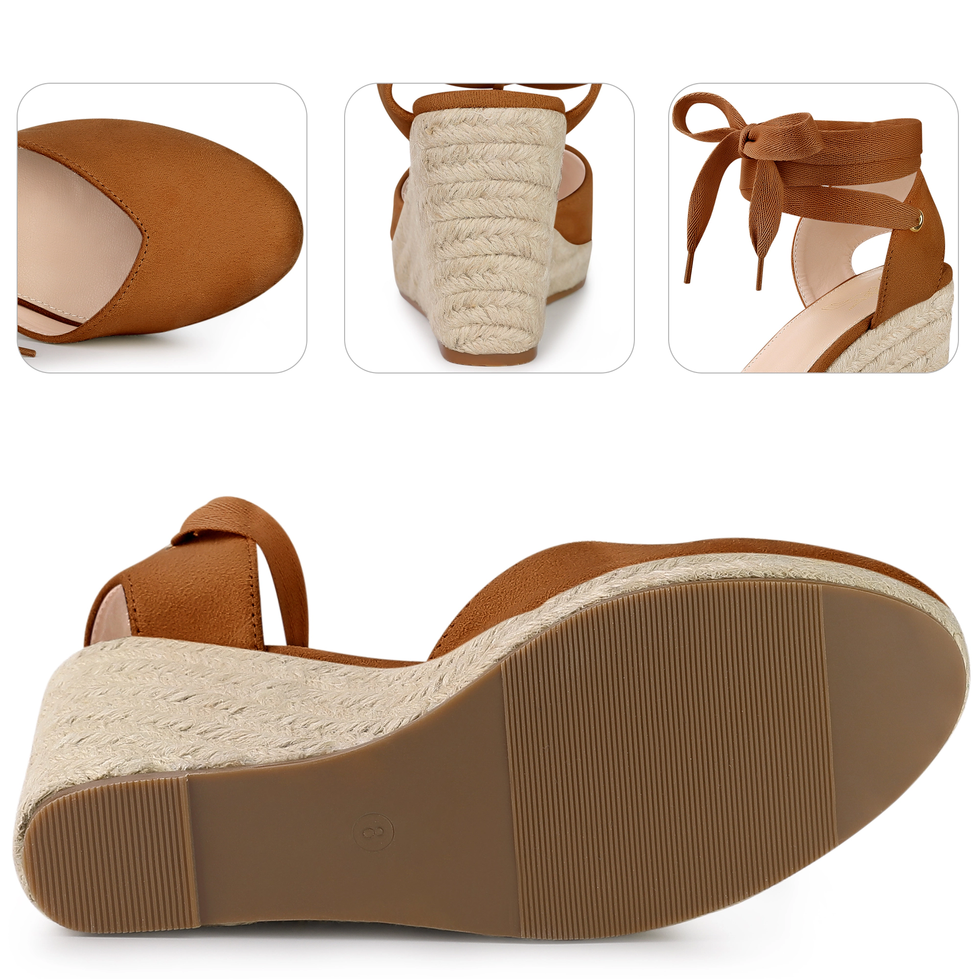BLISSFUL STEP Women's Faux Suede Espadrille Platform Wedge Heel Lace Up Sandals
