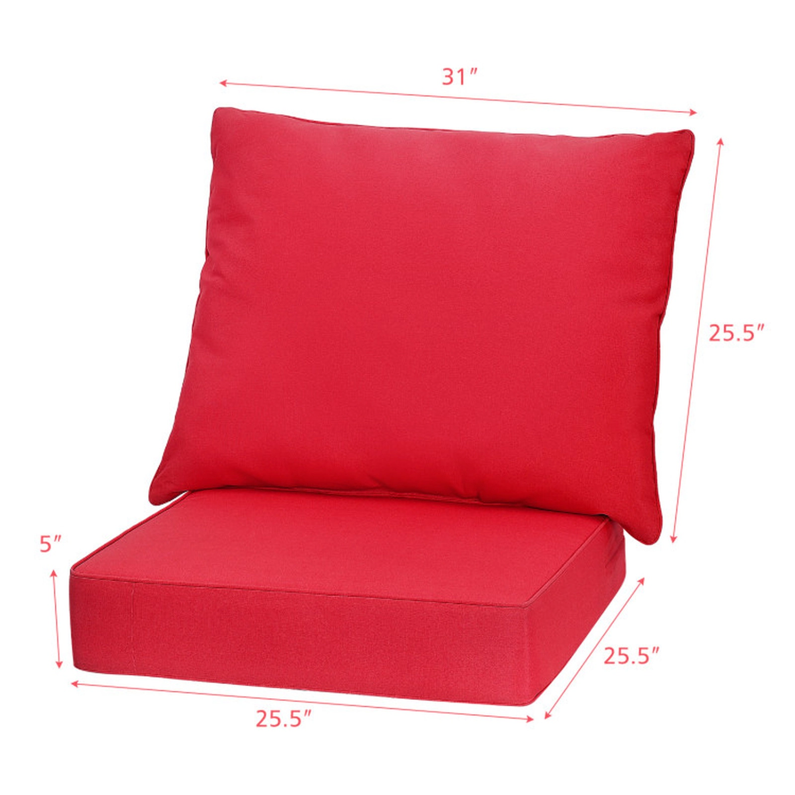 SUGIFT Red Deep Seat Outdoor Patio Chair Cushion Set with Back Pad and Rope Belts 25-in W 25-in D 5-in H