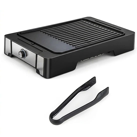 SUGIFT Black 2300W Indoor Electric Grill and Griddle with Nonstick Die Cast Aluminum Ribbed Flat Surface