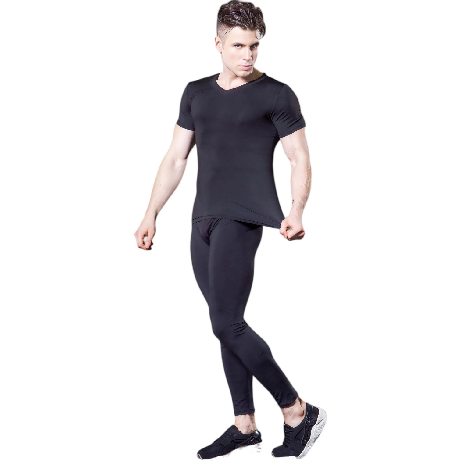 Anna-Kaci Men's V-Neck Short Sleeve Athletic Shirt with Stretch Fabric and Fitted Silhouette
