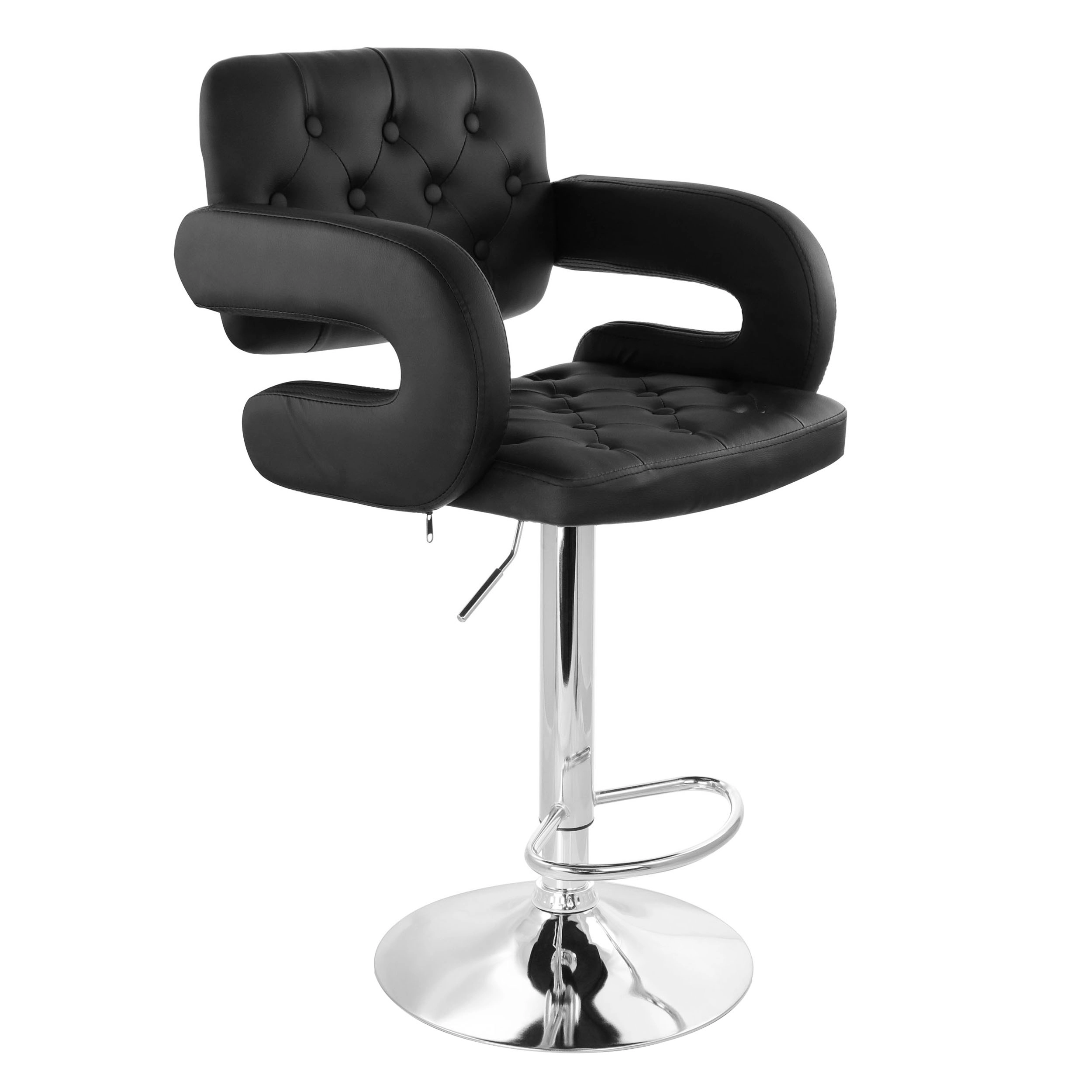 Elama Faux Leather Tufted Bar Stool in with Chrome Base and Adjustable Height