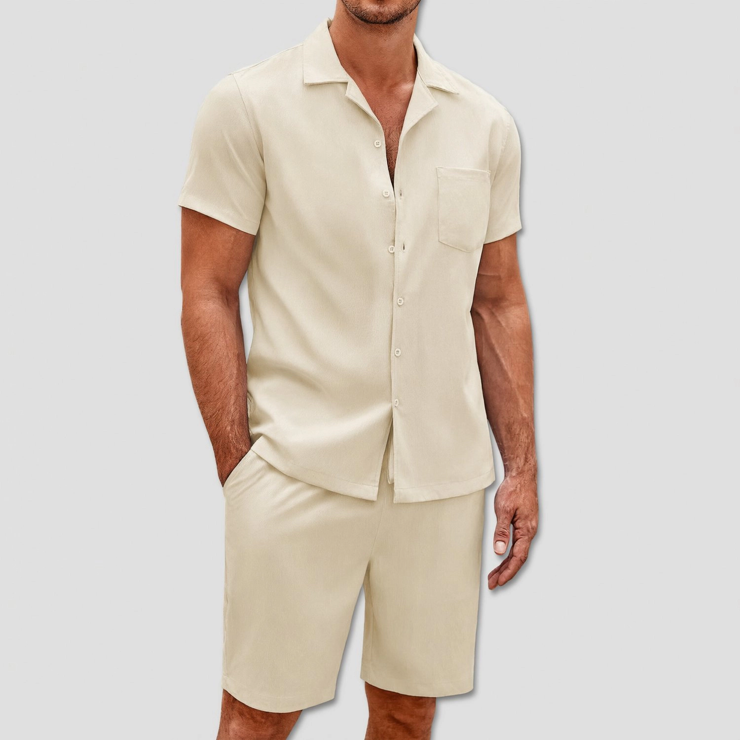COOFANDY Mens  Camp Collar Short Sleeve Button Down Shirt 2 Piece Set Shorts