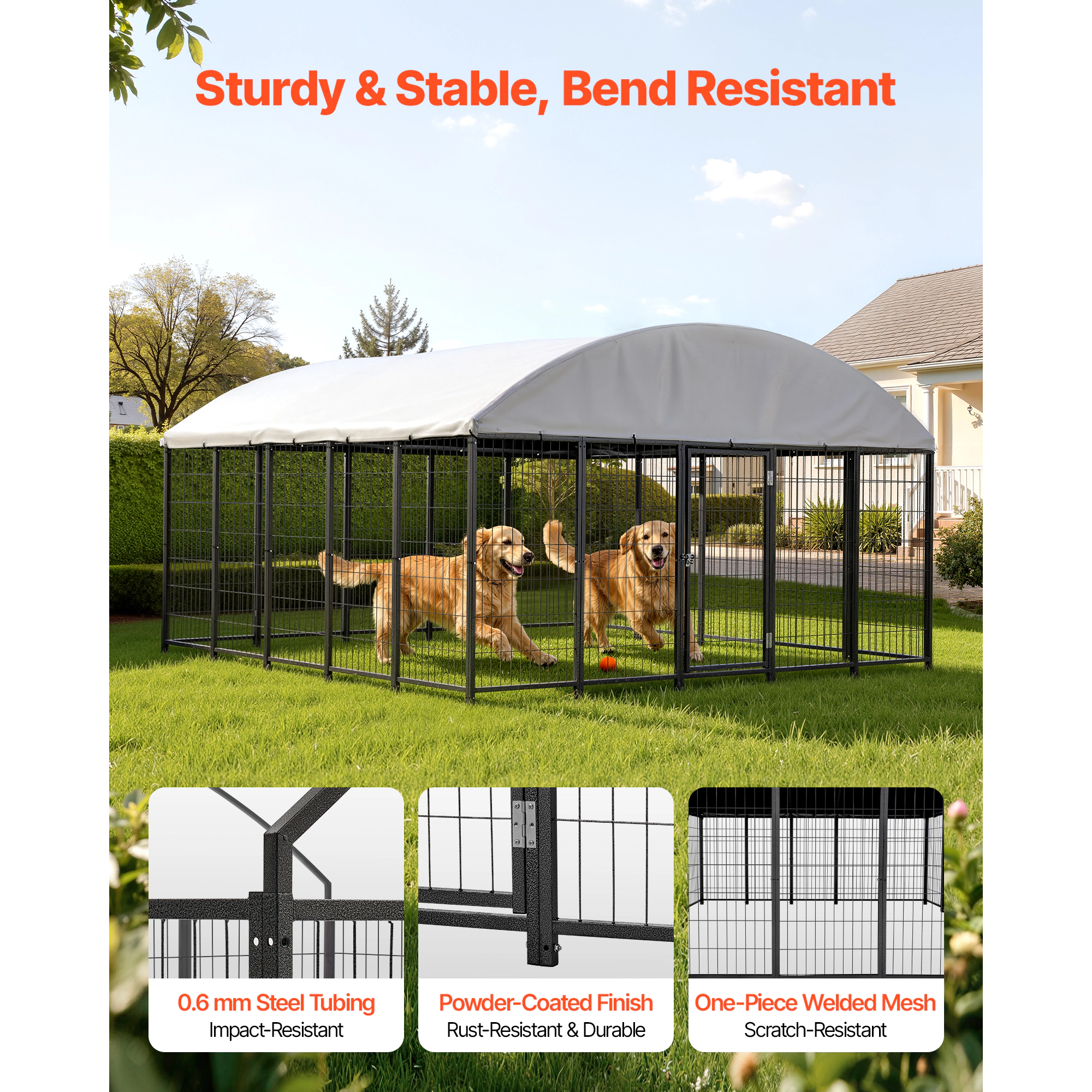 HONGGE 9.8 x 9.8 x 5.4 ft Large Outdoor Dog Kennel with Waterproof UV-Resistant Roof and Secure Lock