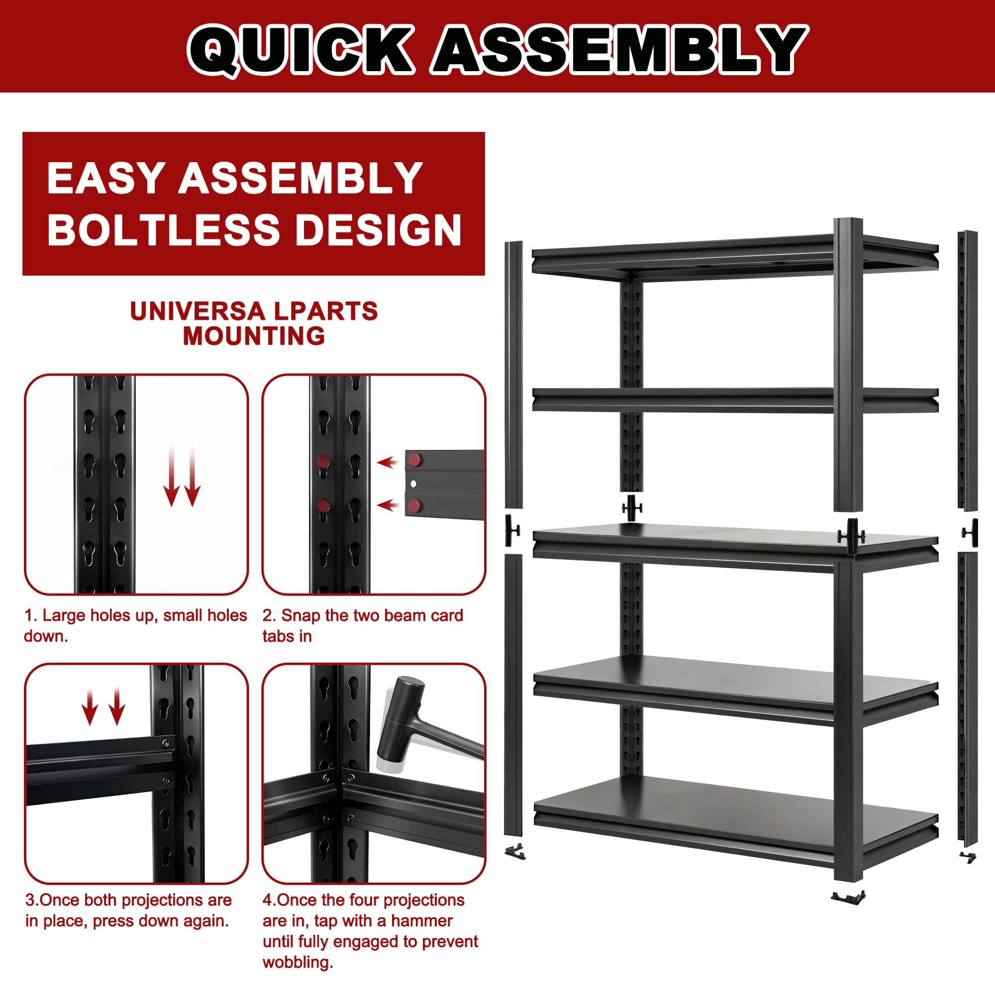 Flynama 5-Tier Heavy Duty Steel Adjustable Garage Storage Shelving Unit in Black (47 in. W x 72 in. H x 23.6 in. D)