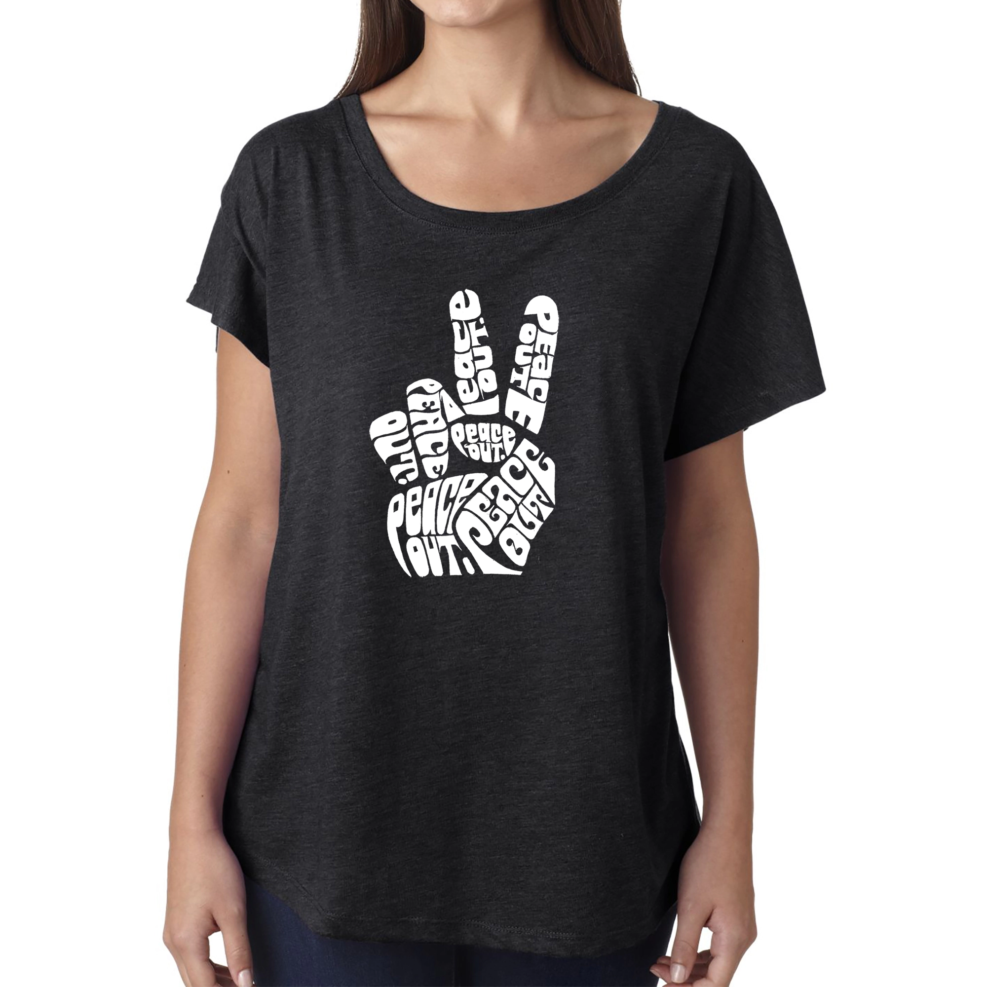 LA Pop Art Women's Dolman Word Shirt - Peace Out