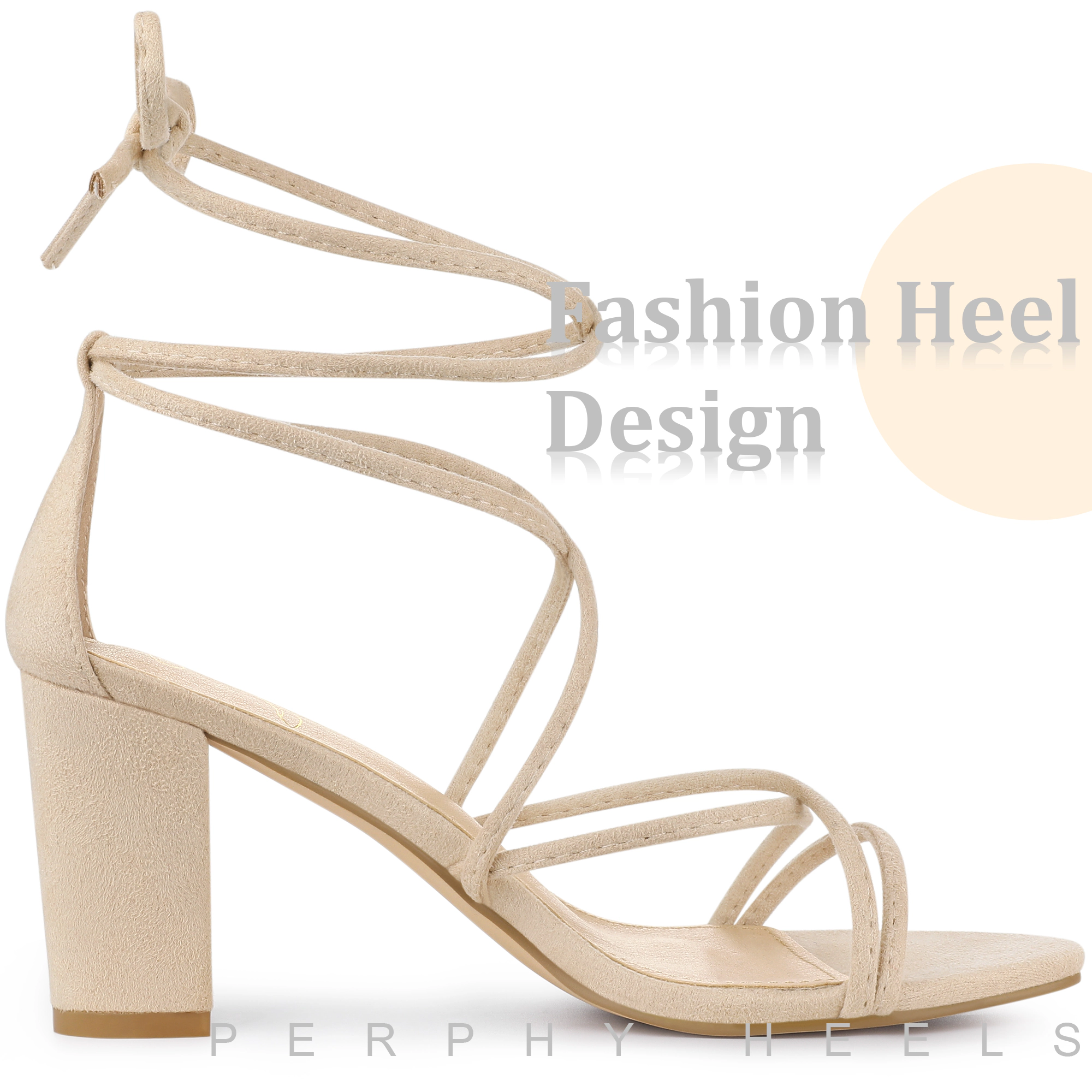 BLISSFUL STEP Women's Lace Up Strappy Chunky Heel Sandals