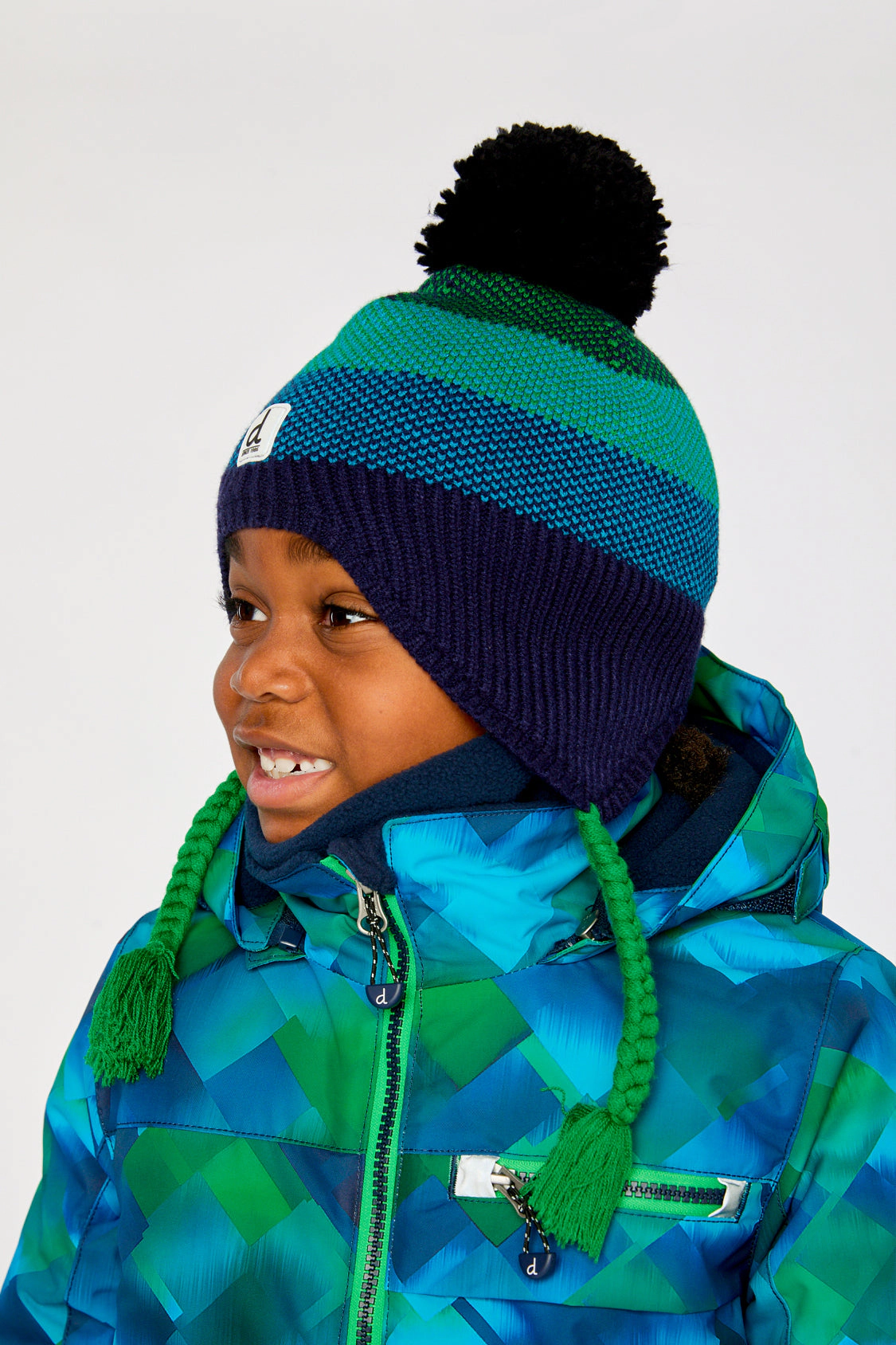 Deux par Boys Ombré Striped Winter Peruvian Knit Hat with Pompom