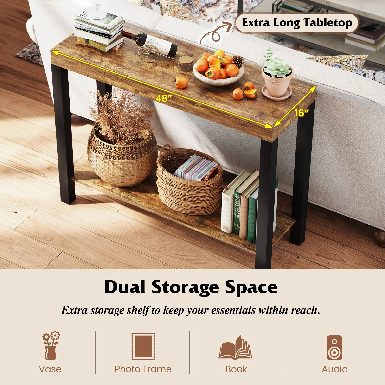 SlickBlue Rustic Bar Table with Storage Shelf and 48 Inch Long Wood Top