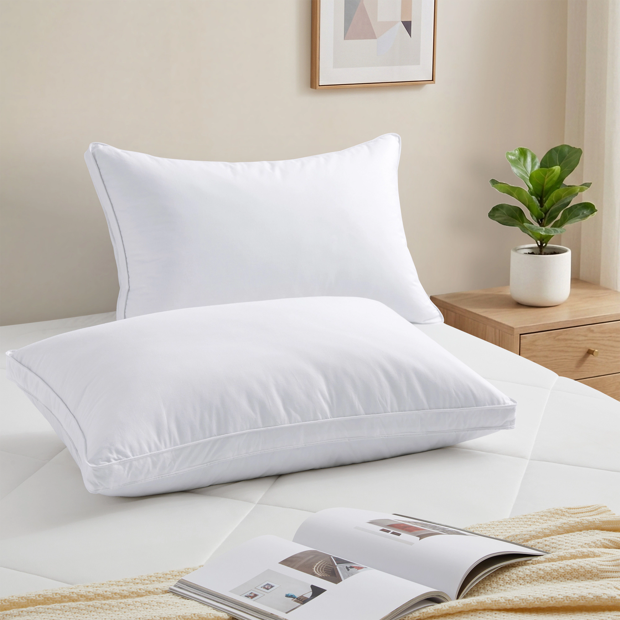 PEACENEST Grey Goose Feather Pillow Set of 2 with 100% Cotton Cover