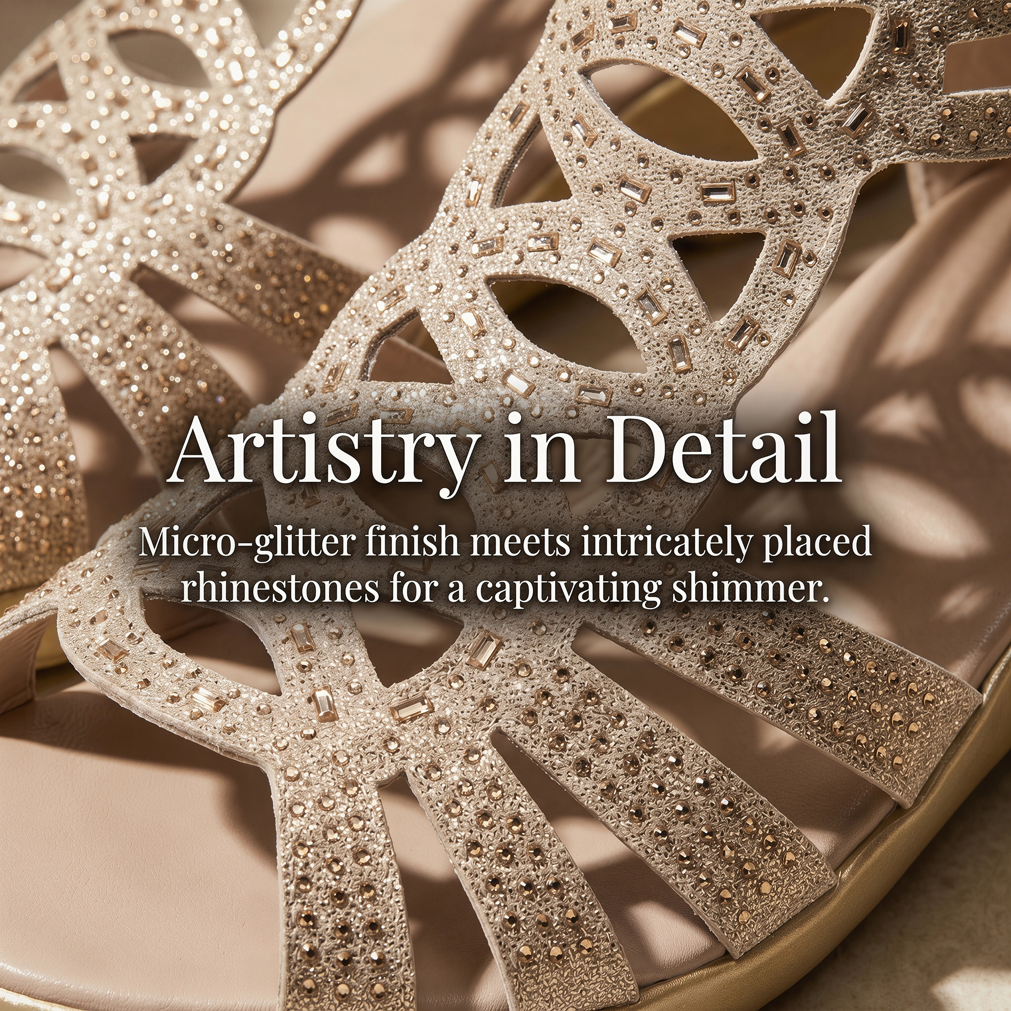 BLISSFUL STEP Women's Rhinestone Hollow Out Back Zipper Platform Sandals