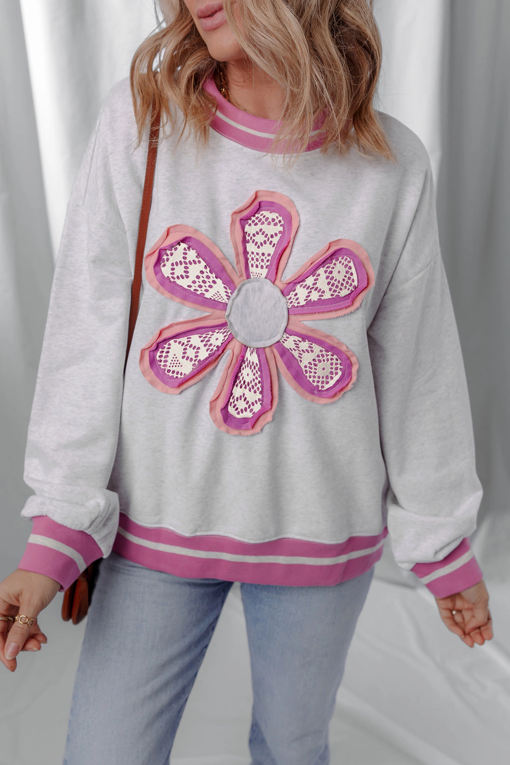 Threaded Pear Women's Caroline Flower Crew Neck Sweatshirt