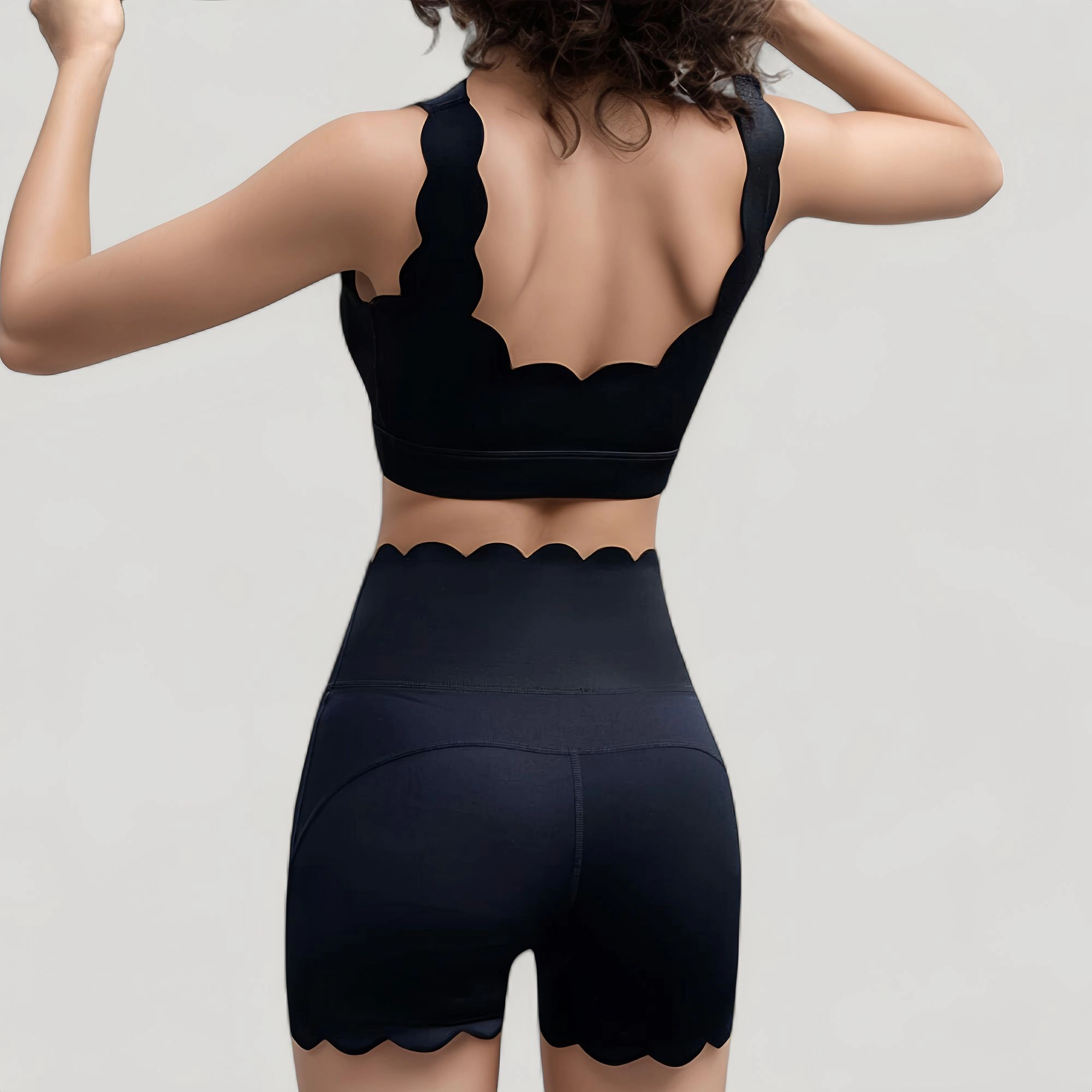 Anna-Kaci Women's Scalloped High Waist Athletic Shorts with Soft Stretch Fabric and Seamless Waistband