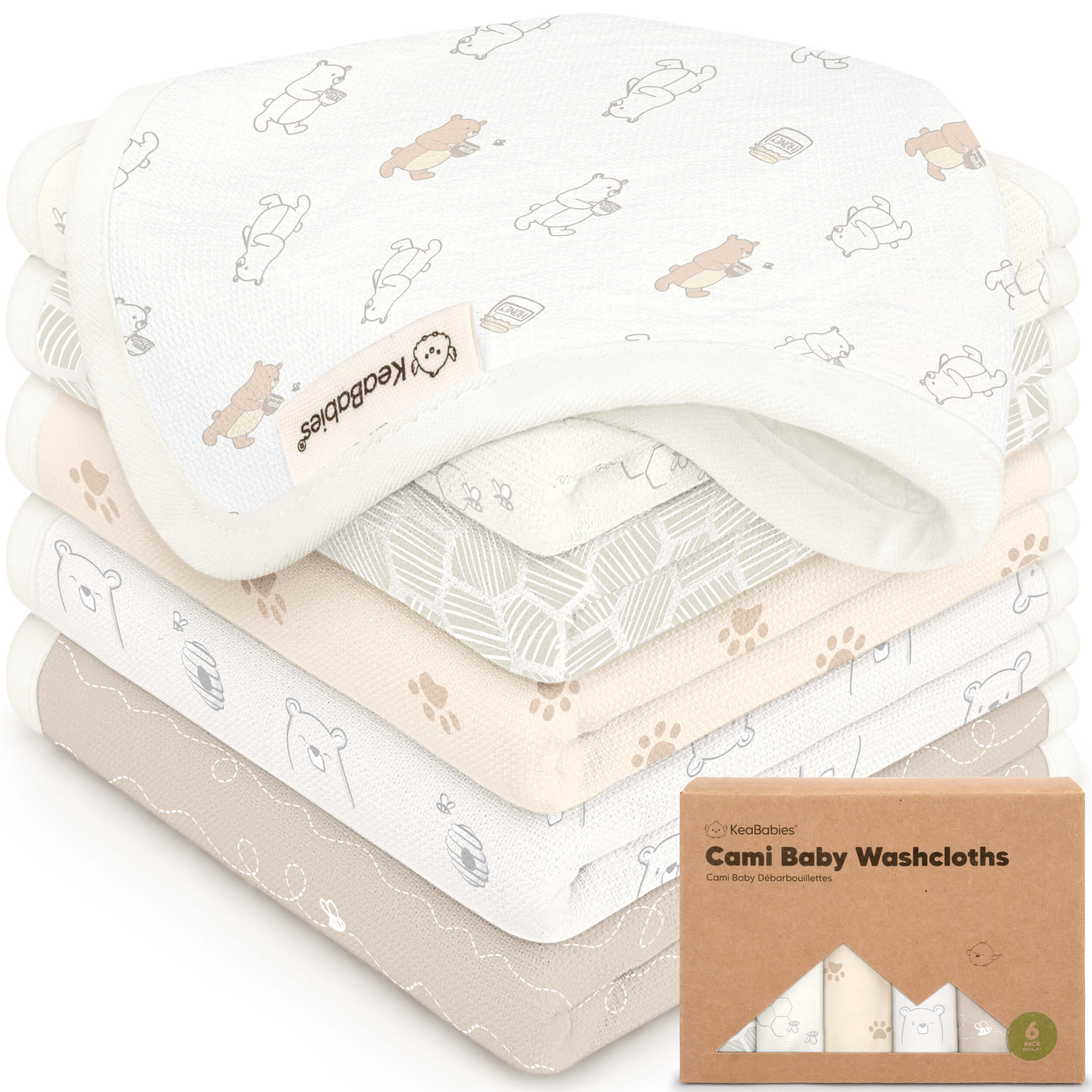 KeaBabies 6-Pack Cami Baby Washcloths