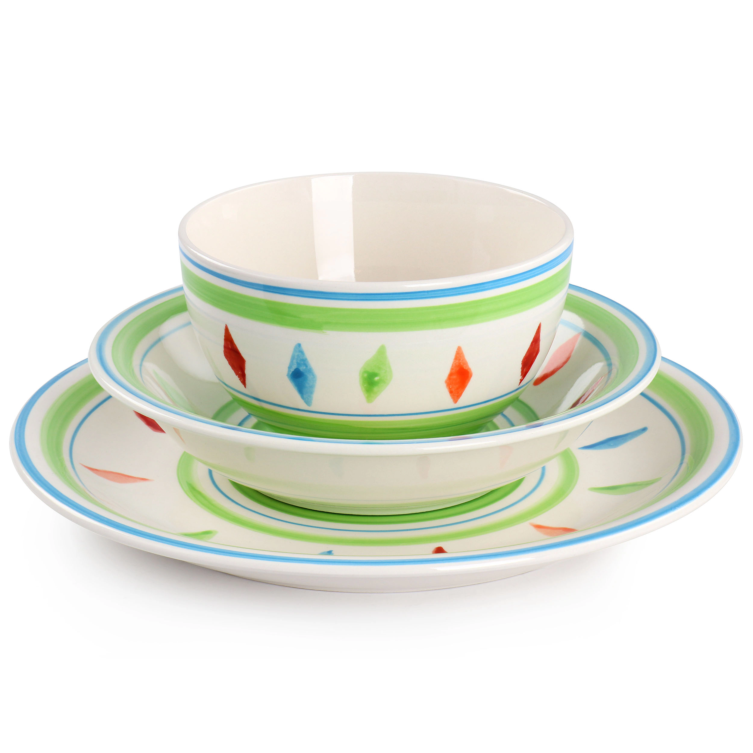 Gibson Home Heidy 12 Piece Hand Painted Durastone Dinnerware Set in Green