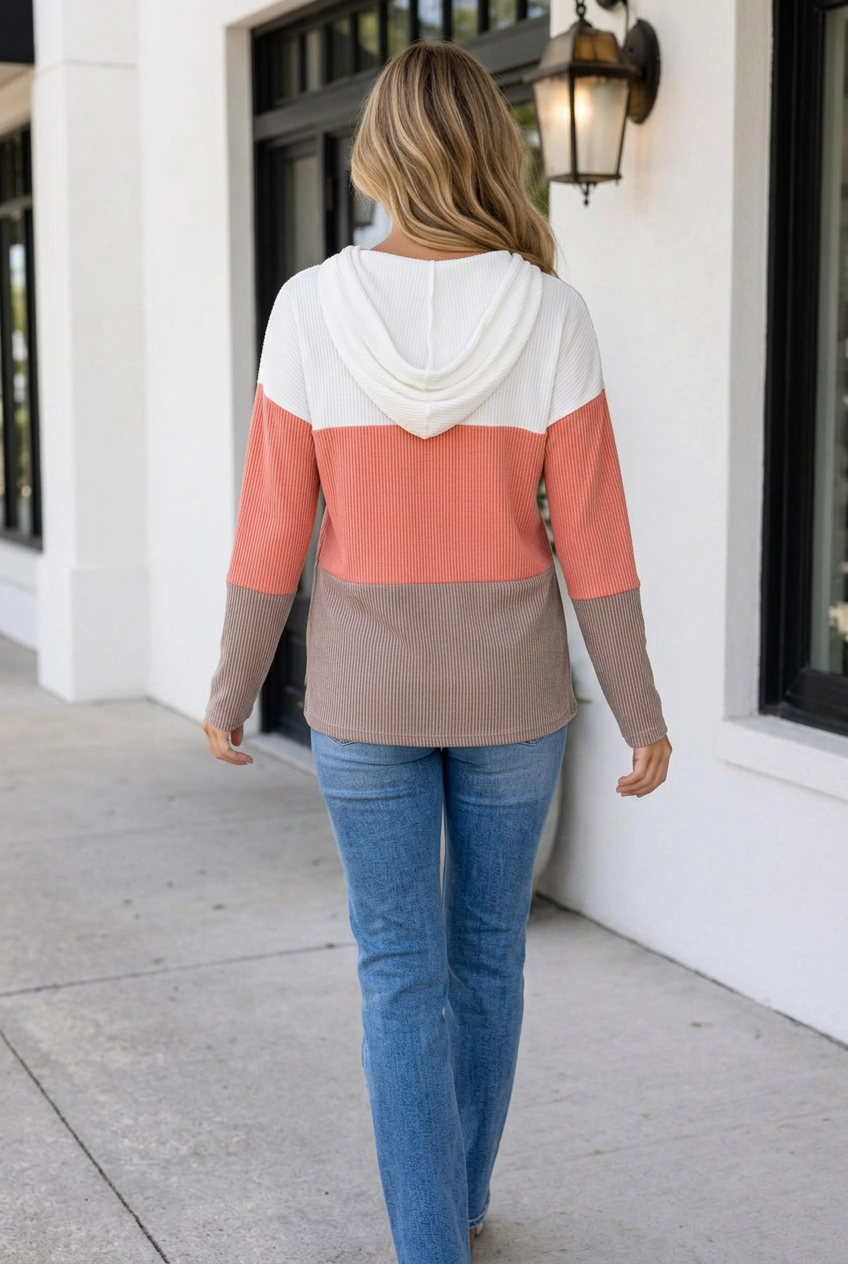 Threaded Pear Women's Alexandra Colorblock Hooded Pullover Long Sleeve Top