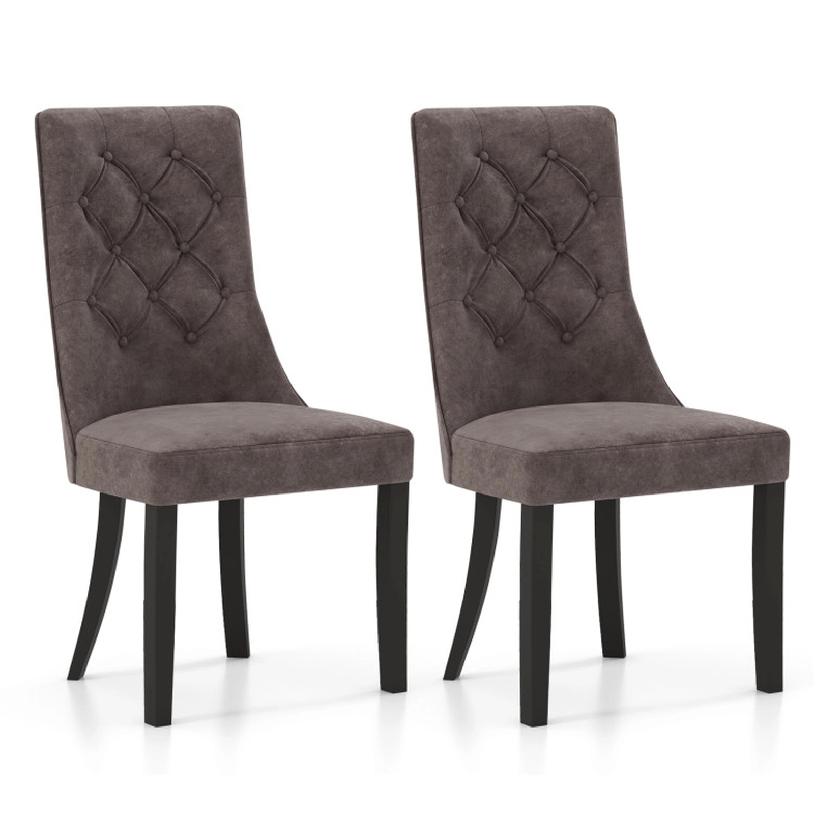 SUGIFT Set of 2 Velvet Tufted High Back Rubber Wood Dining Chairs 24-in x 20.5-in x 40-in 300-lb Capacity Light Gray